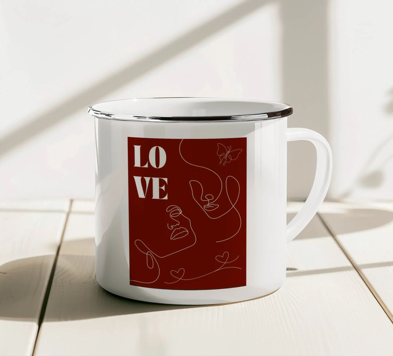 Amore - bellissima line art tazza in smalto da Happy Mind Art