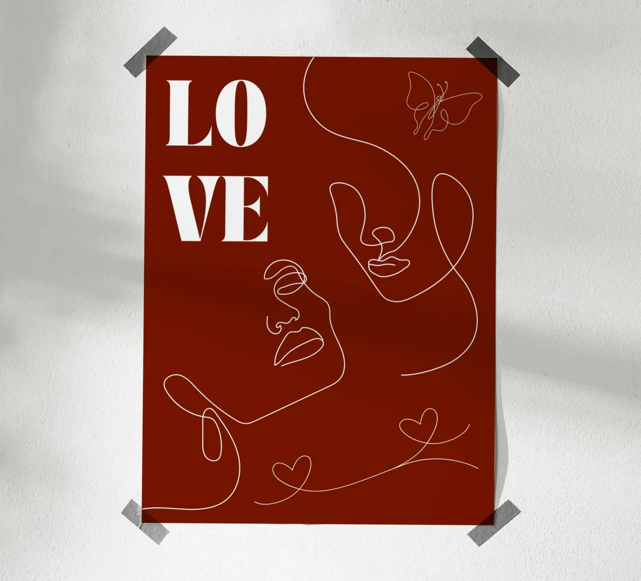 L'amour - un beau dessin au trait poster avec cadre en aluminium de Happy Mind Art