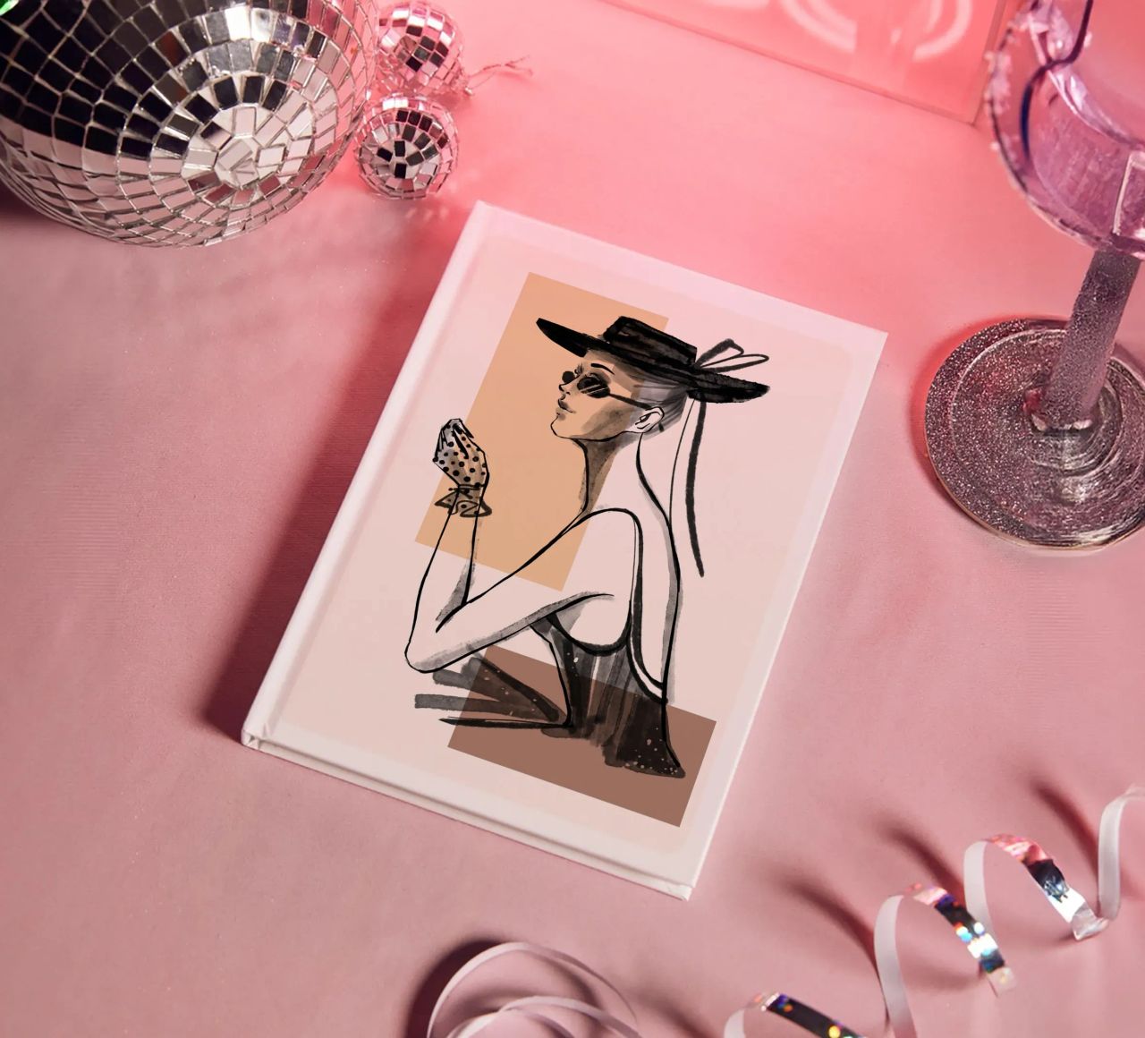 Woman with geometric shapes in the background notebook by ArtDesign by KBK