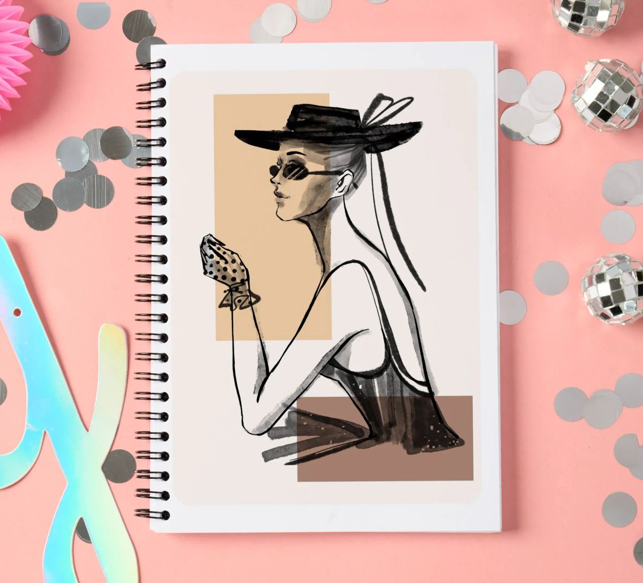 Woman with geometric shapes in the background spiral notebook by ArtDesign by KBK