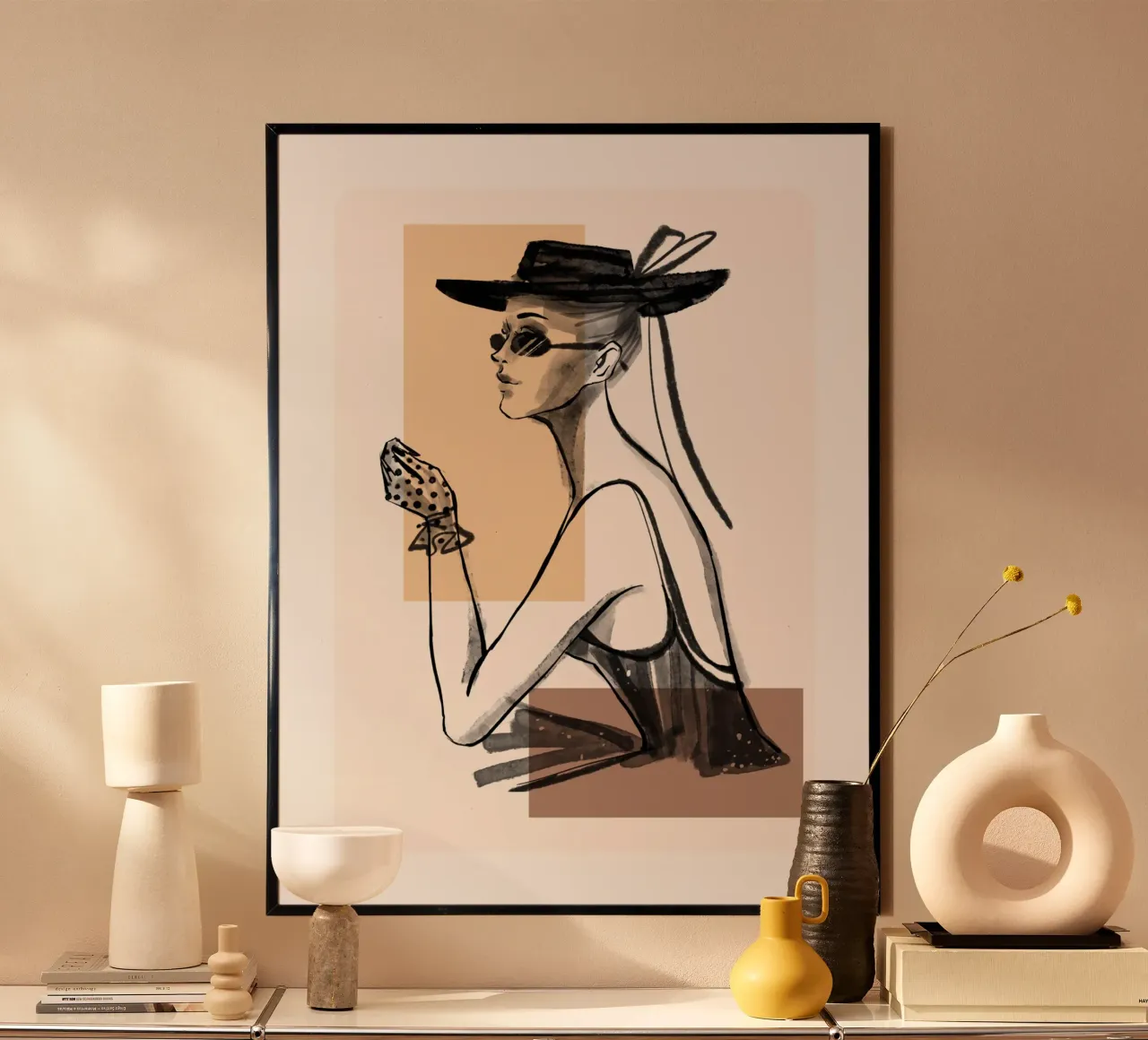 Donna con forme geometriche sullo sfondo poster da ArtDesign by KBK