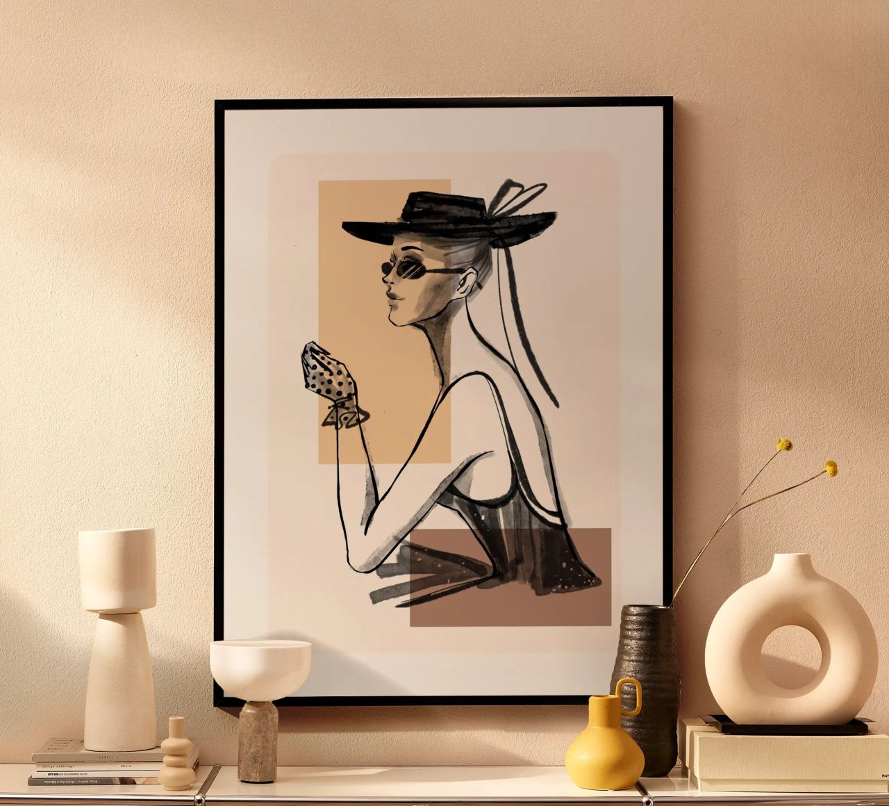 Woman with geometric shapes in the background poster by ArtDesign by KBK