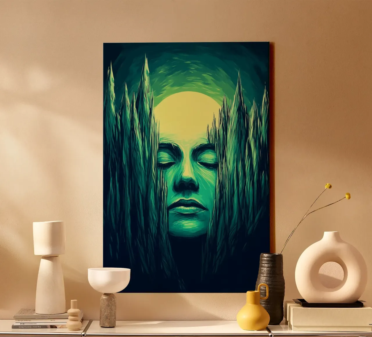 De slapende geest tussen bos en maanlicht canvas met Baklijst van melipo-art