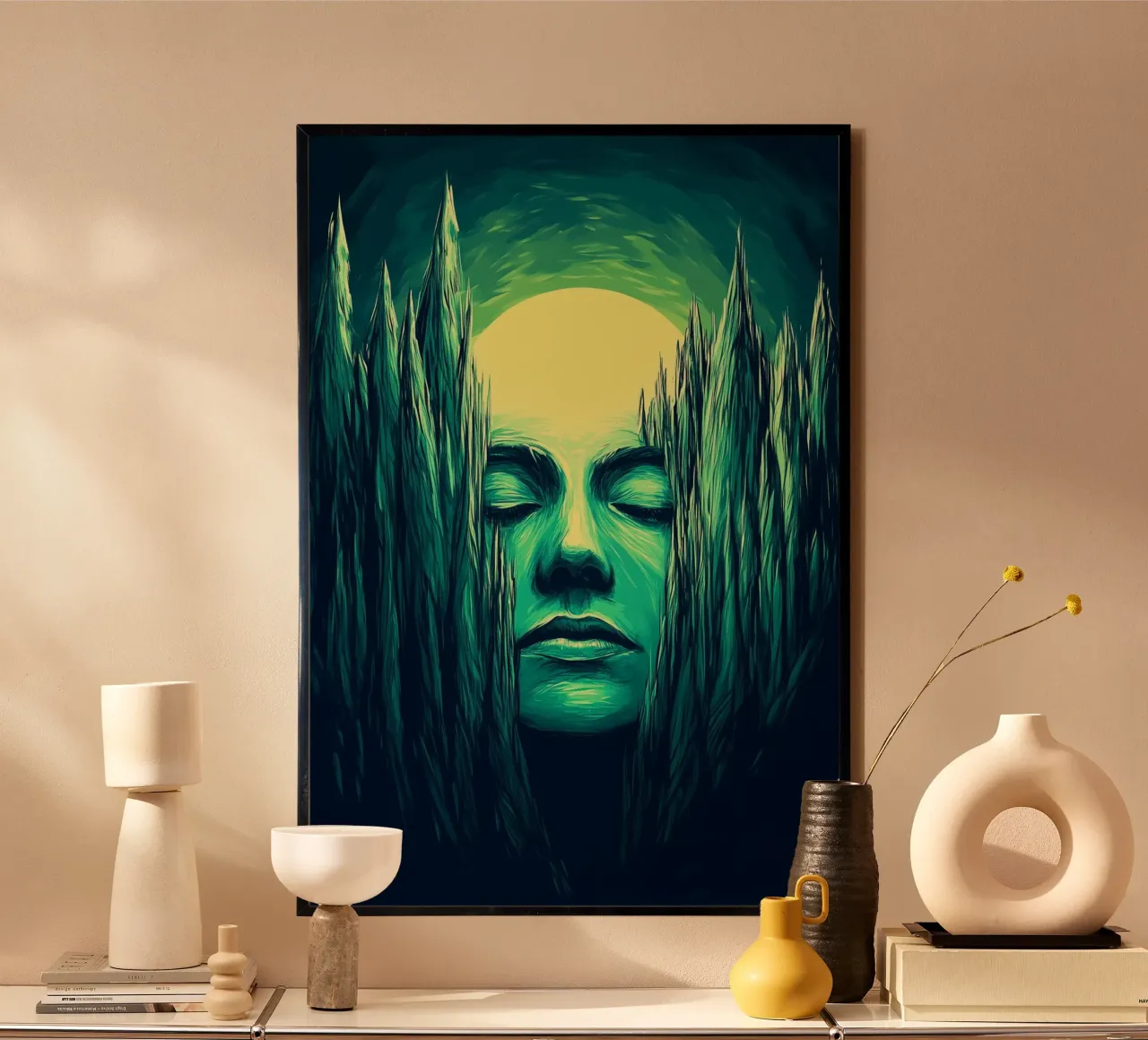 L'esprit endormi entre forêt et clair de lune poster avec cadre en plastique de melipo-art