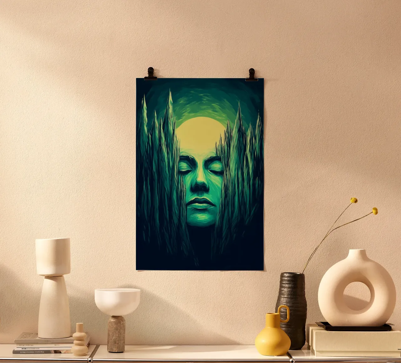 L'esprit endormi entre forêt et clair de lune poster avec cadre en plastique de melipo-art