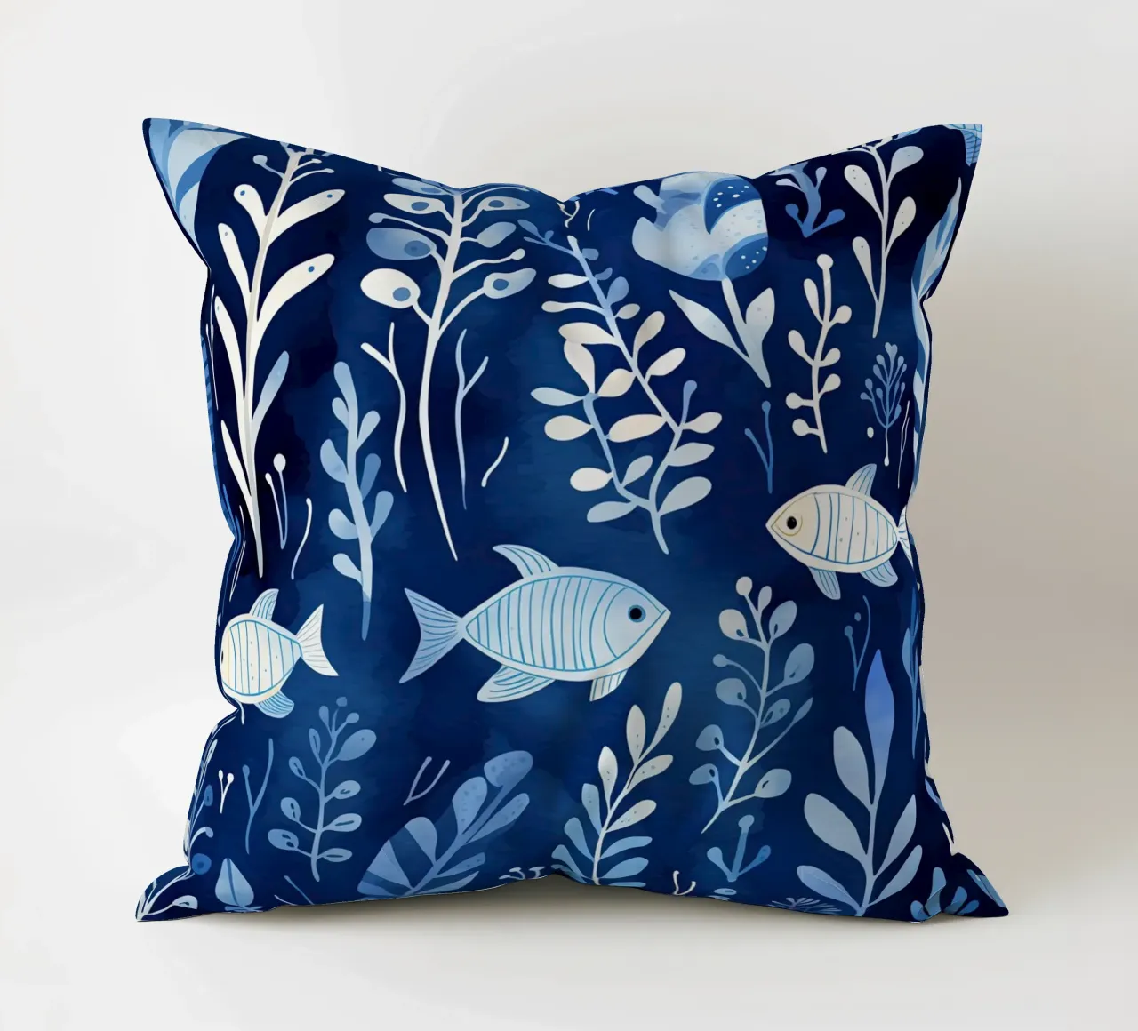 Mondo subacqueo blu con piante + pesci | pattern design cuscino da Autofocus