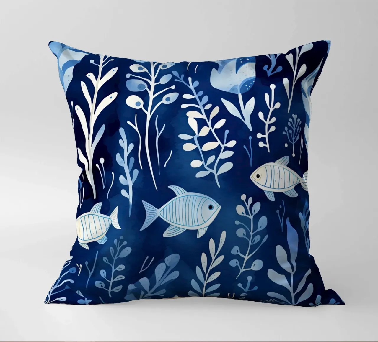 Mondo subacqueo blu con piante + pesci | pattern design cuscino da Autofocus