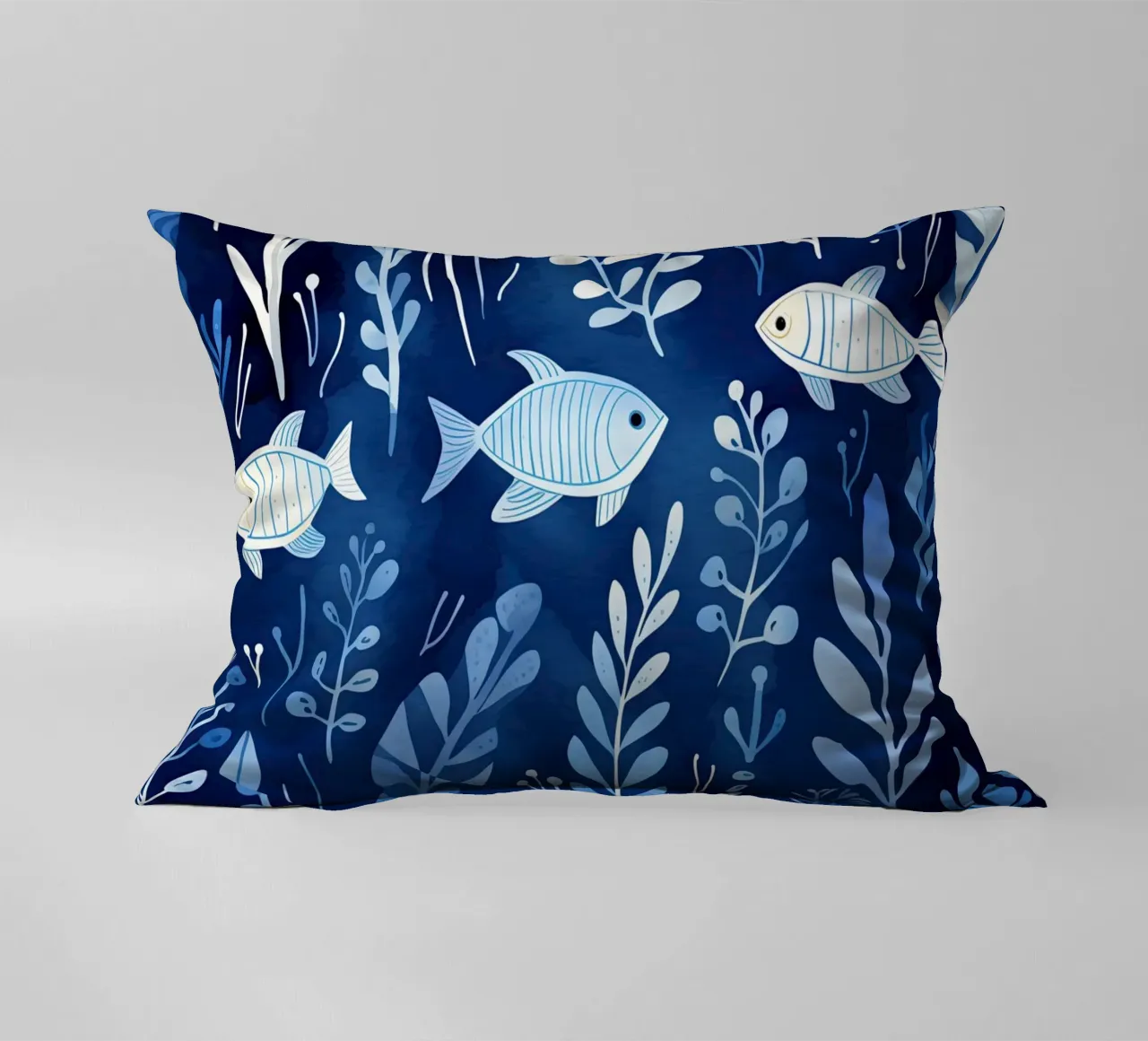 Mondo subacqueo blu con piante + pesci | pattern design cuscino da Autofocus