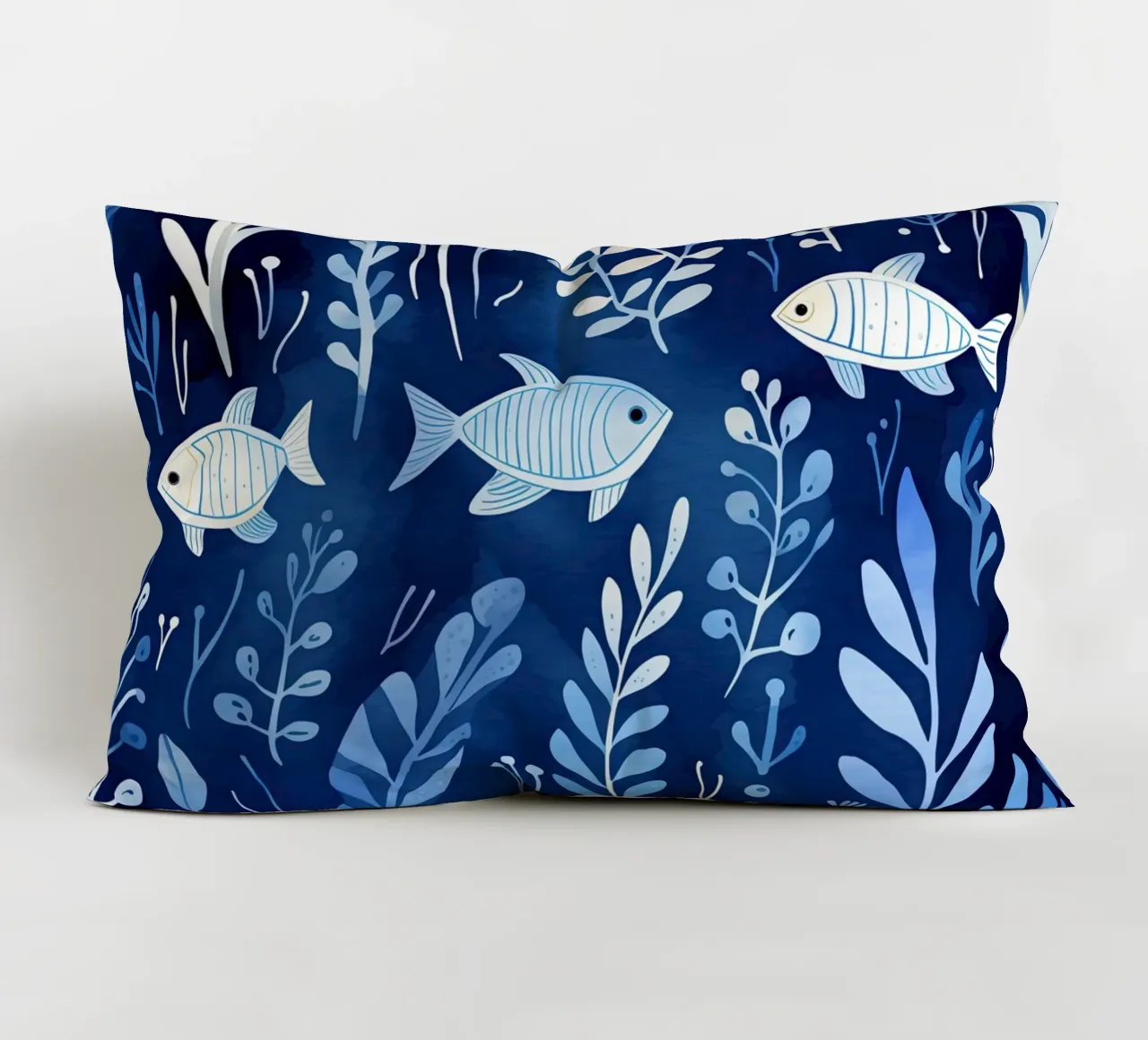 Mondo subacqueo blu con piante + pesci | pattern design cuscino da Autofocus