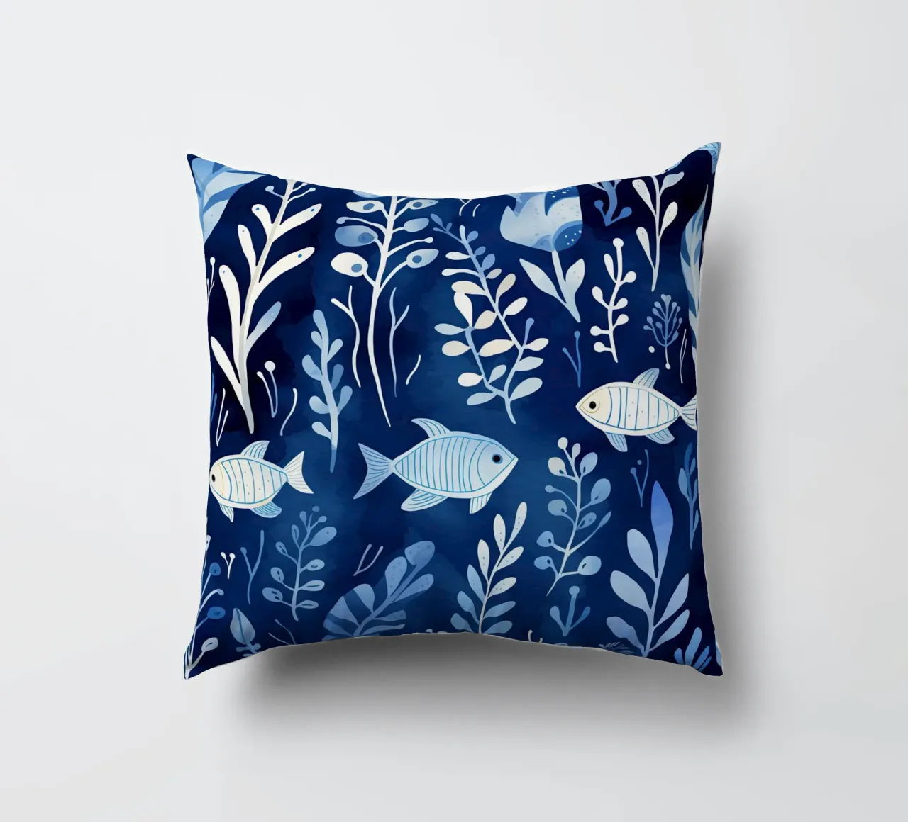Mondo subacqueo blu con piante + pesci | pattern design cuscino da Autofocus
