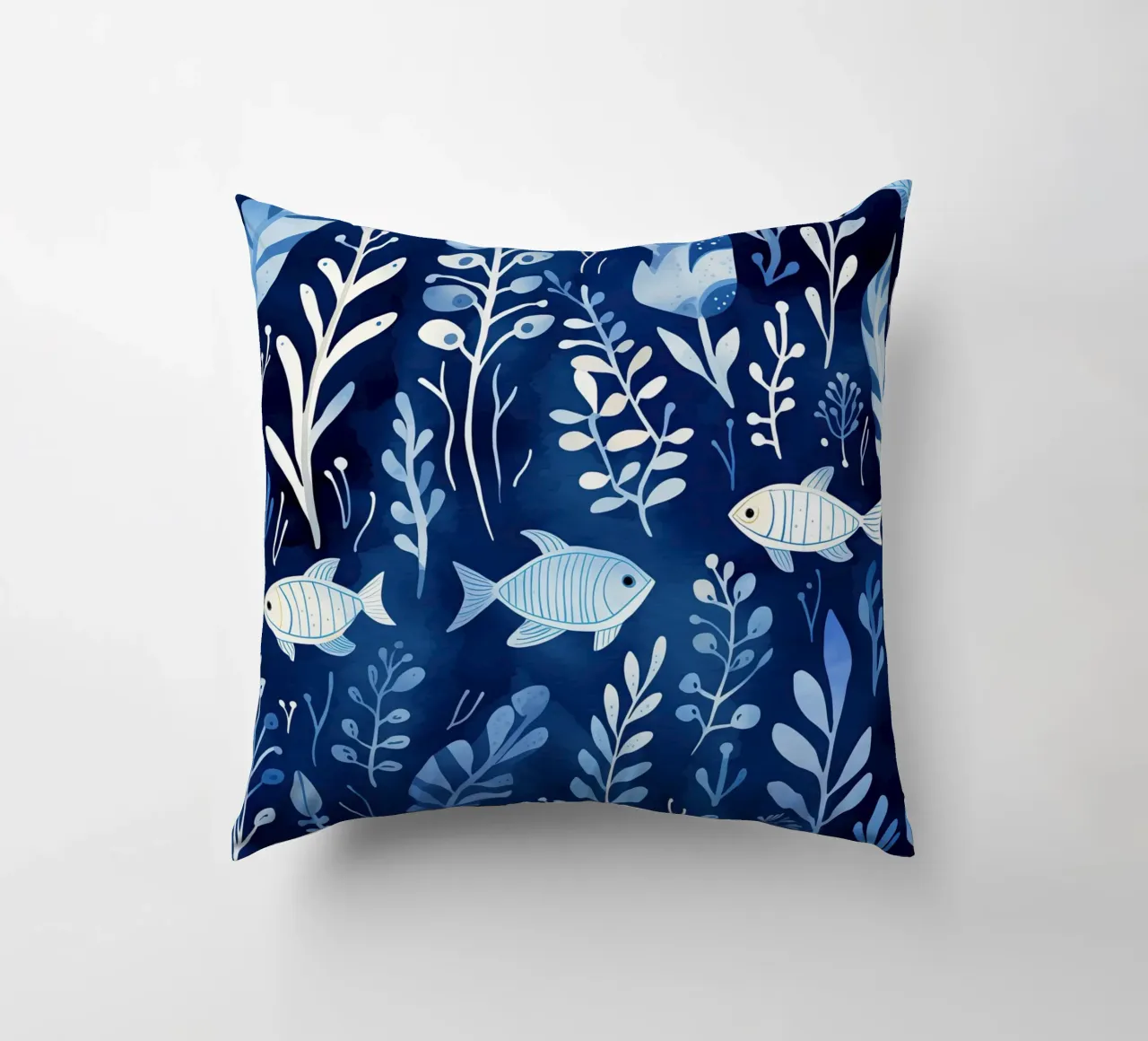 Mondo subacqueo blu con piante + pesci | pattern design cuscino da Autofocus