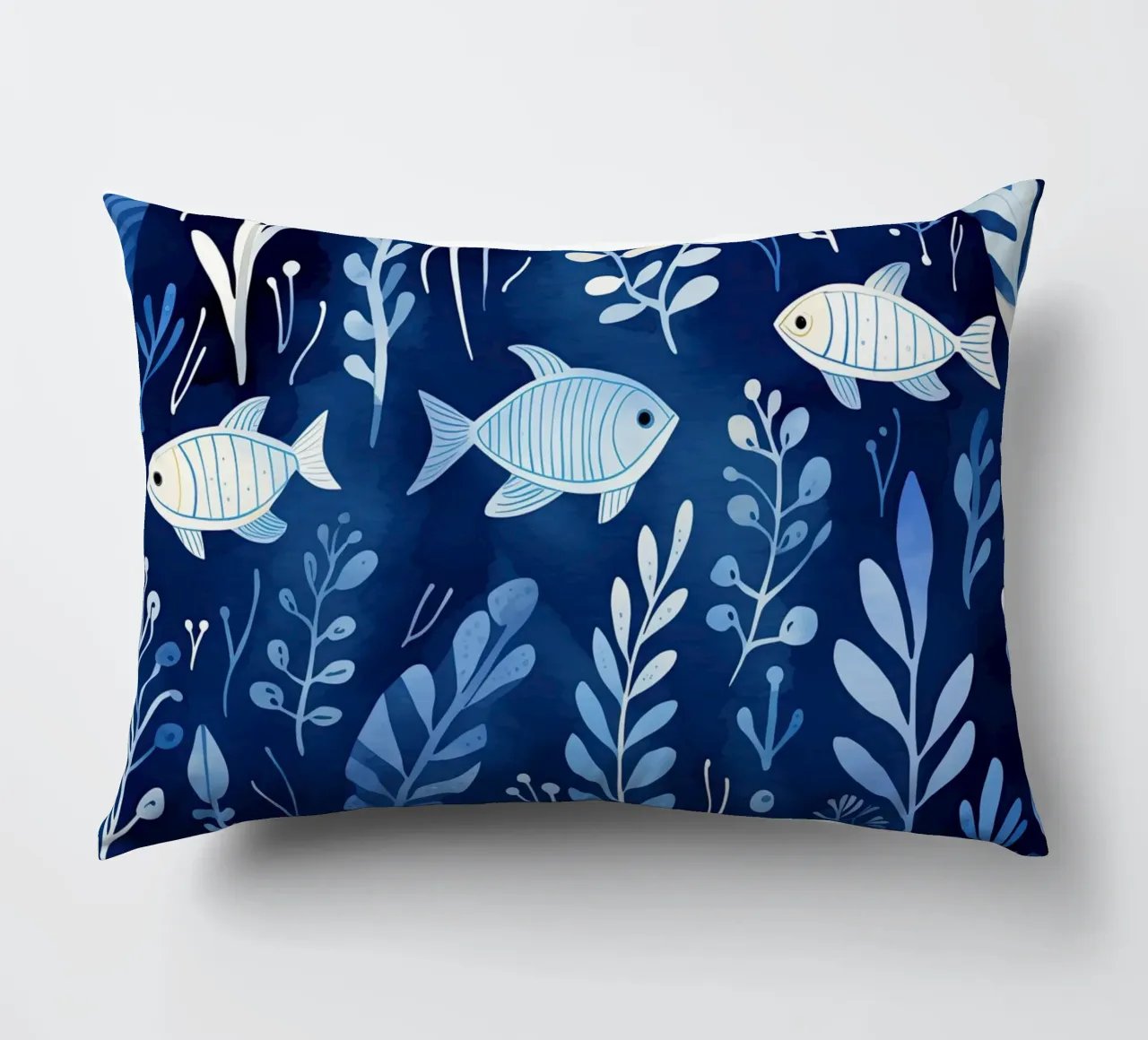 Mondo subacqueo blu con piante + pesci | pattern design cuscino da Autofocus