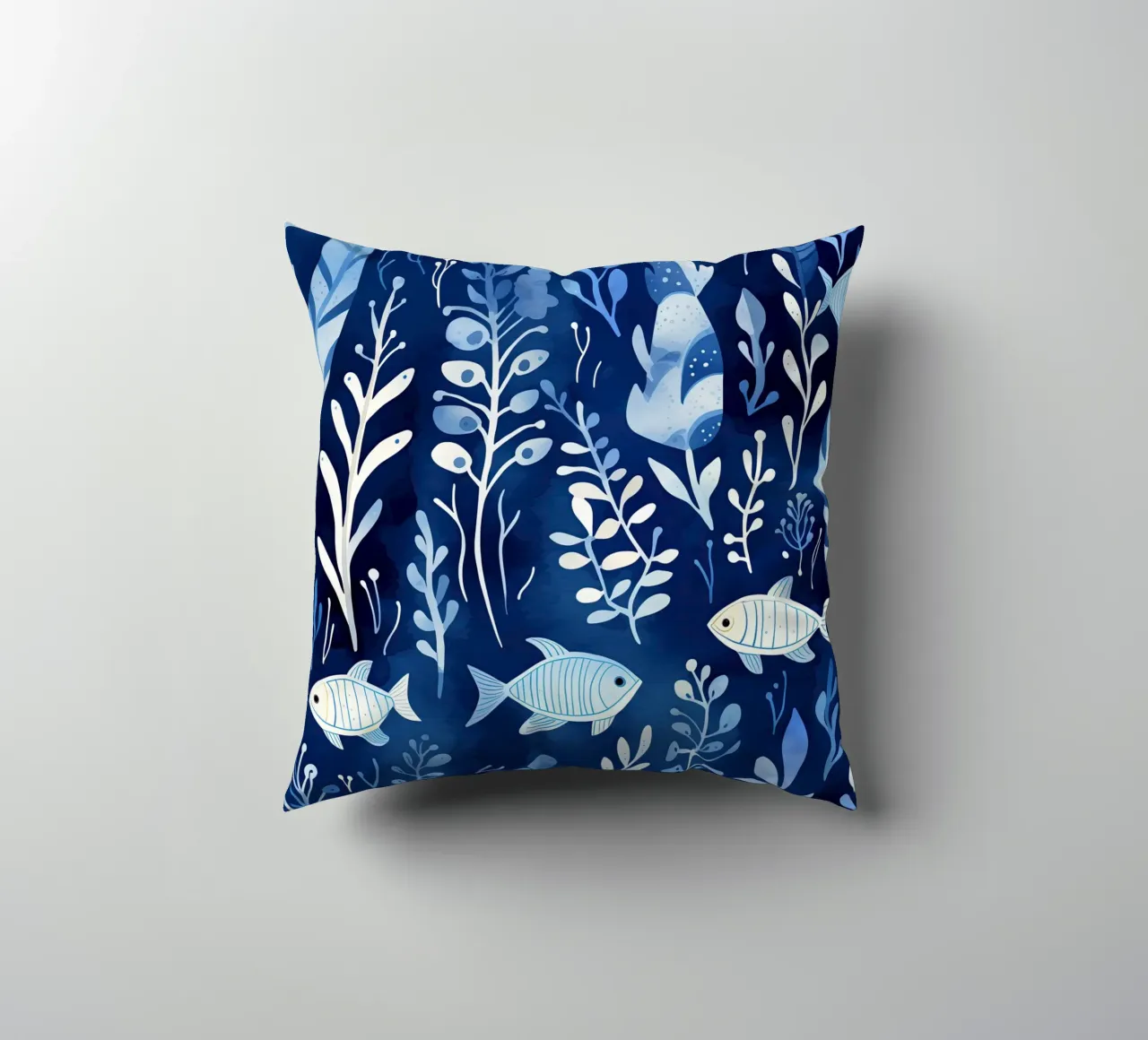 Mondo subacqueo blu con piante + pesci | pattern design cuscino da Autofocus