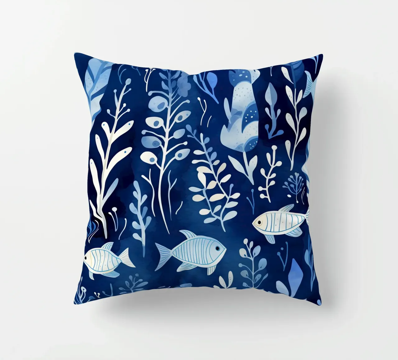 Mondo subacqueo blu con piante + pesci | pattern design cuscino da Autofocus