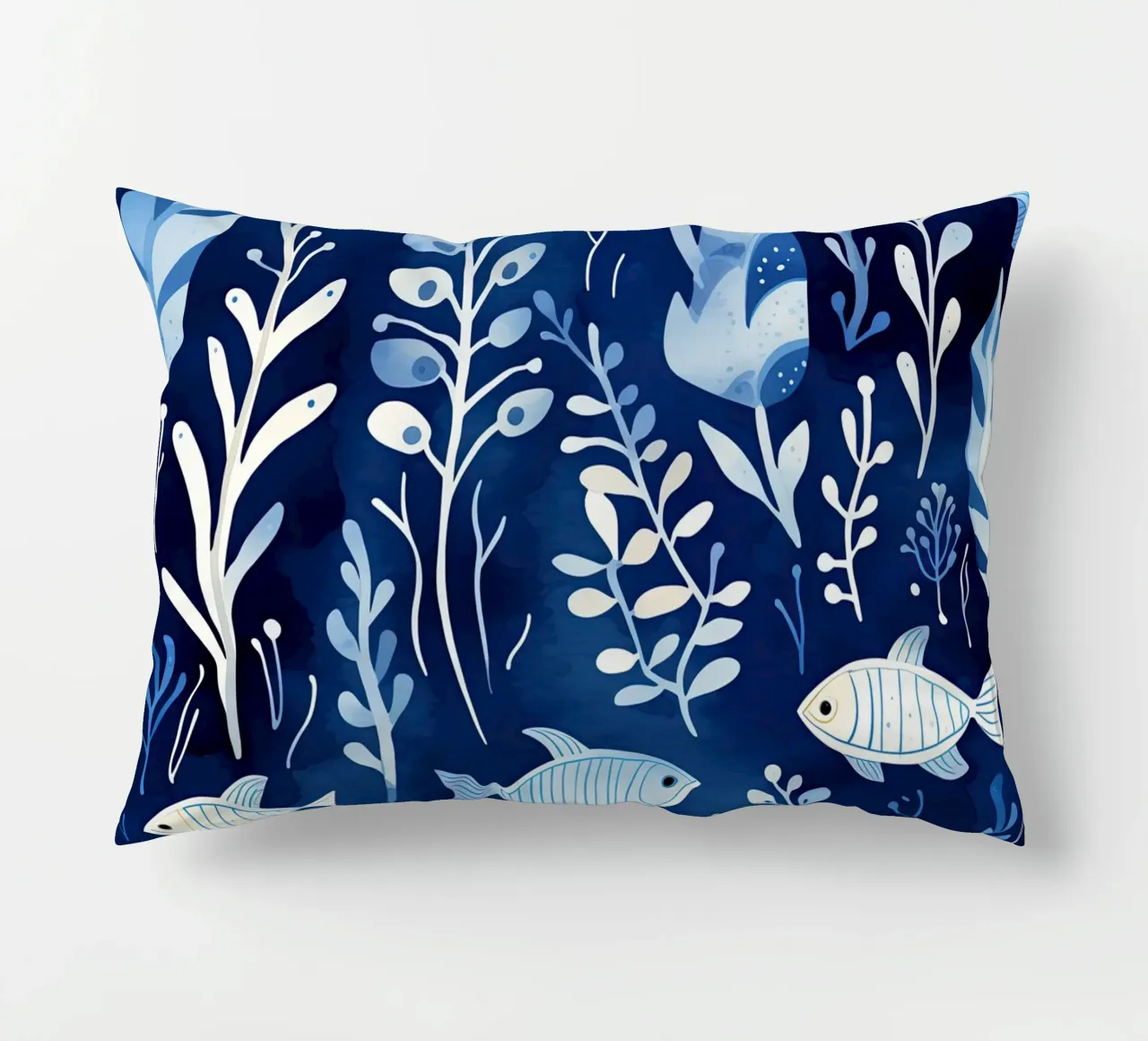 Mondo subacqueo blu con piante + pesci | pattern design cuscino da Autofocus