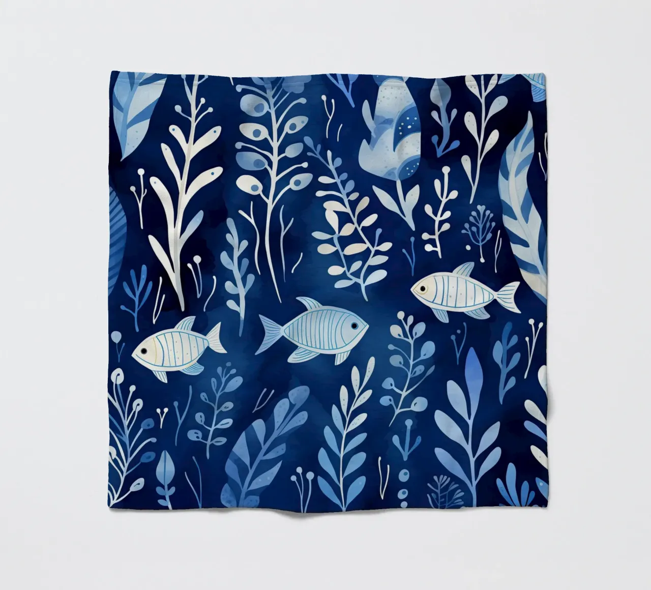 Mondo subacqueo blu con piante + pesci | pattern design coperta in pile da Autofocus