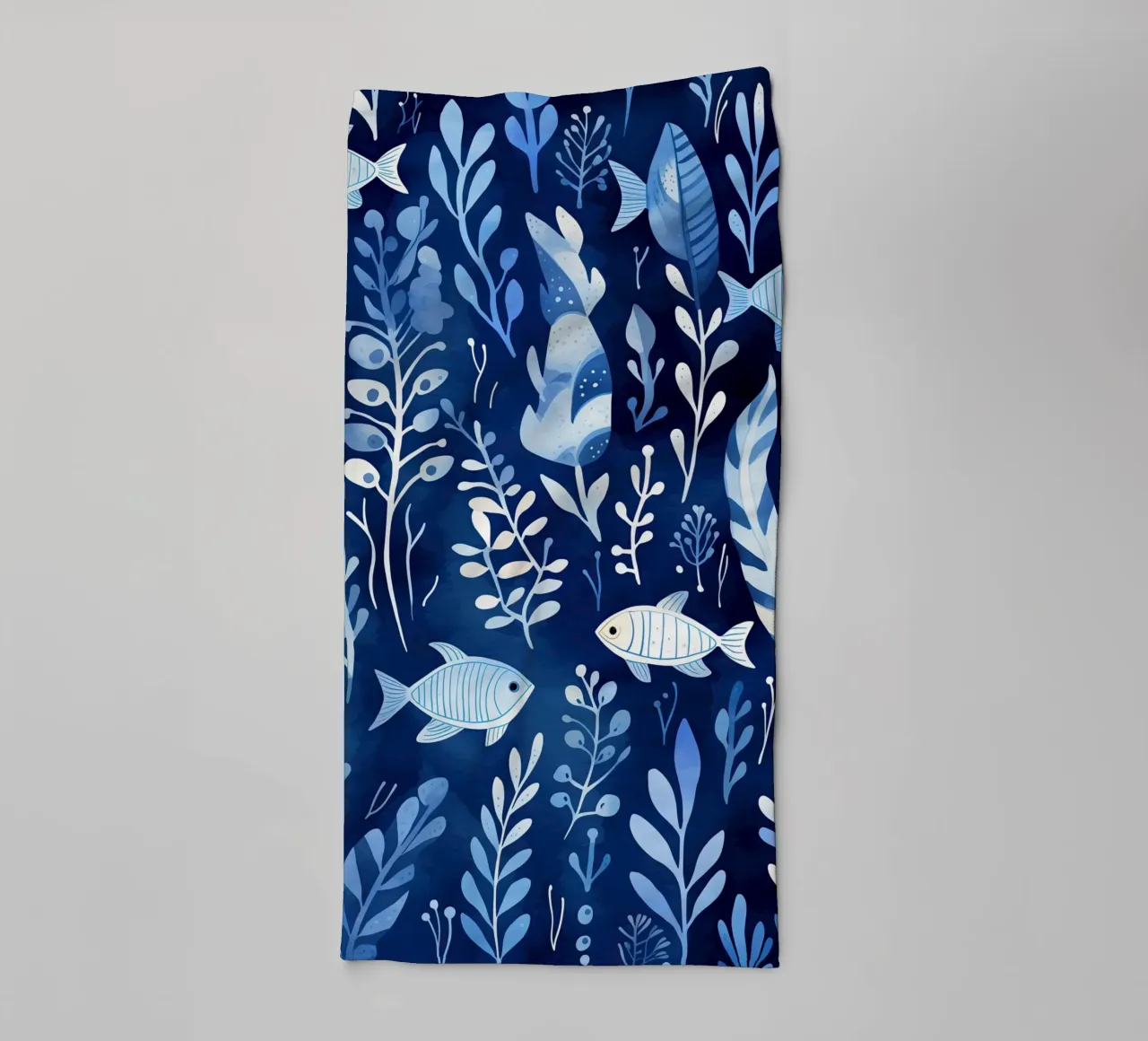 Mondo subacqueo blu con piante + pesci | pattern design asciugamano da bagno da Autofocus