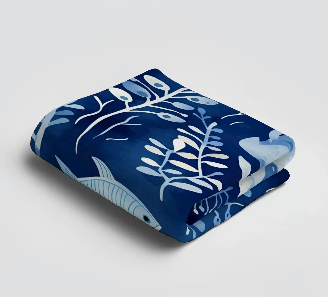 Mondo subacqueo blu con piante + pesci | pattern design asciugamano da bagno da Autofocus