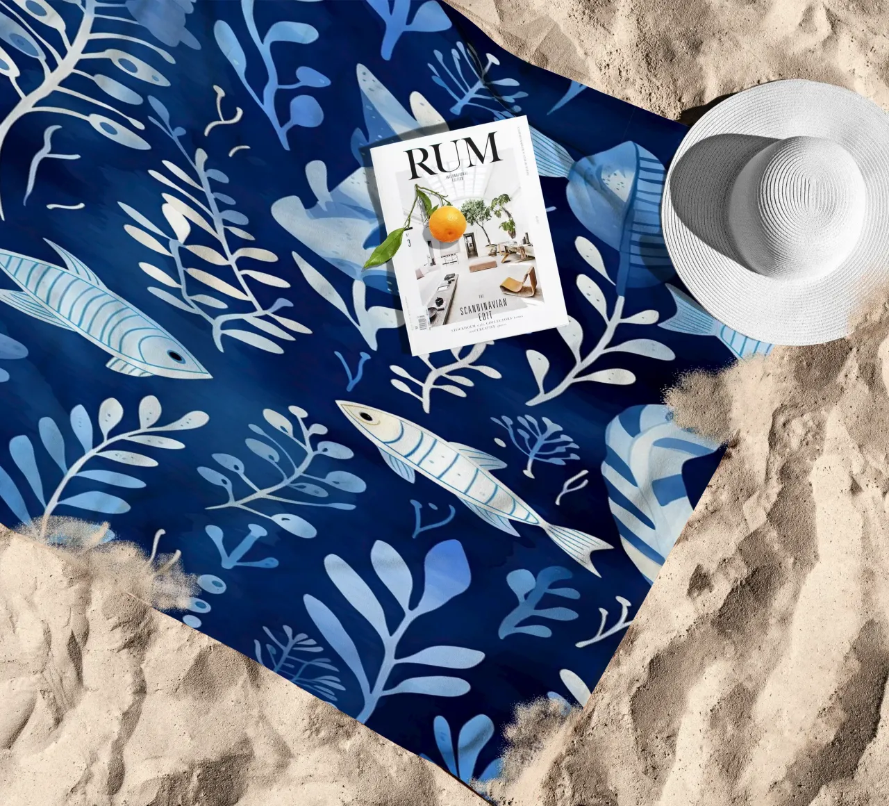 Mondo subacqueo blu con piante + pesci | pattern design telo mare da Autofocus