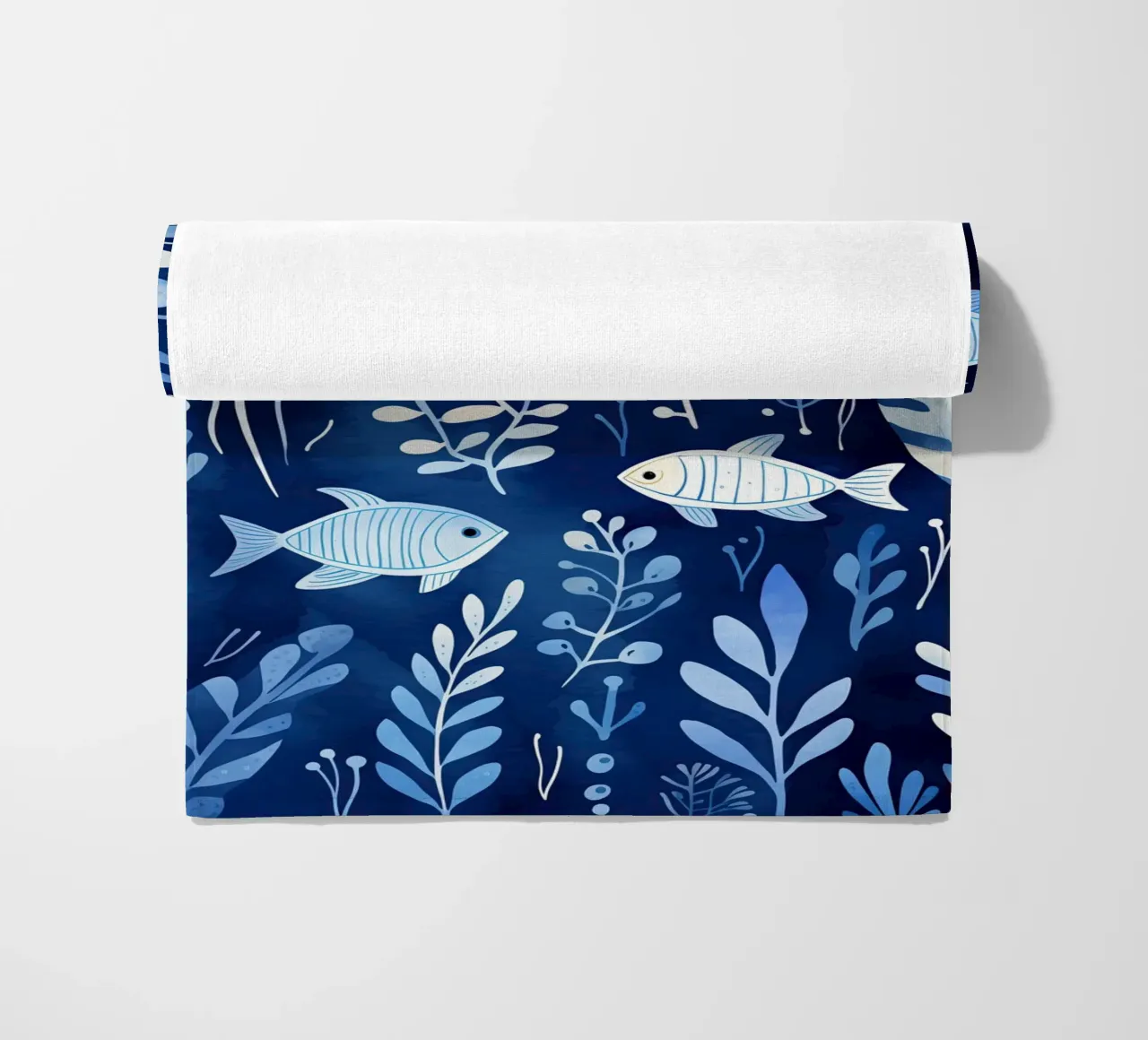 Mondo subacqueo blu con piante + pesci | pattern design telo mare da Autofocus