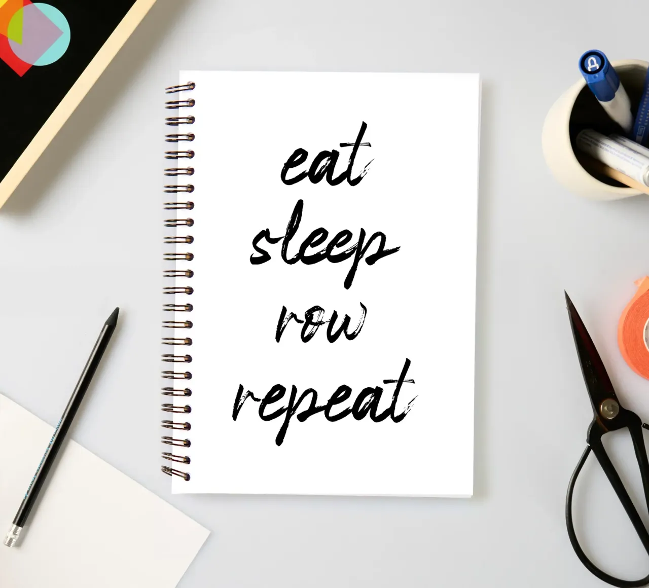 Eat Sleep Row Repeat Typography Word Art spiral notebook by Summer Soul Co. - Quotes
