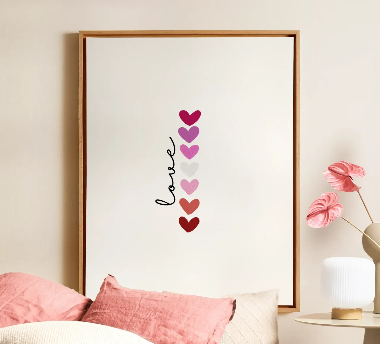 Scritte d'amore con cuori colorati tela con Cornice a cassetta da ArtDesign by KBK