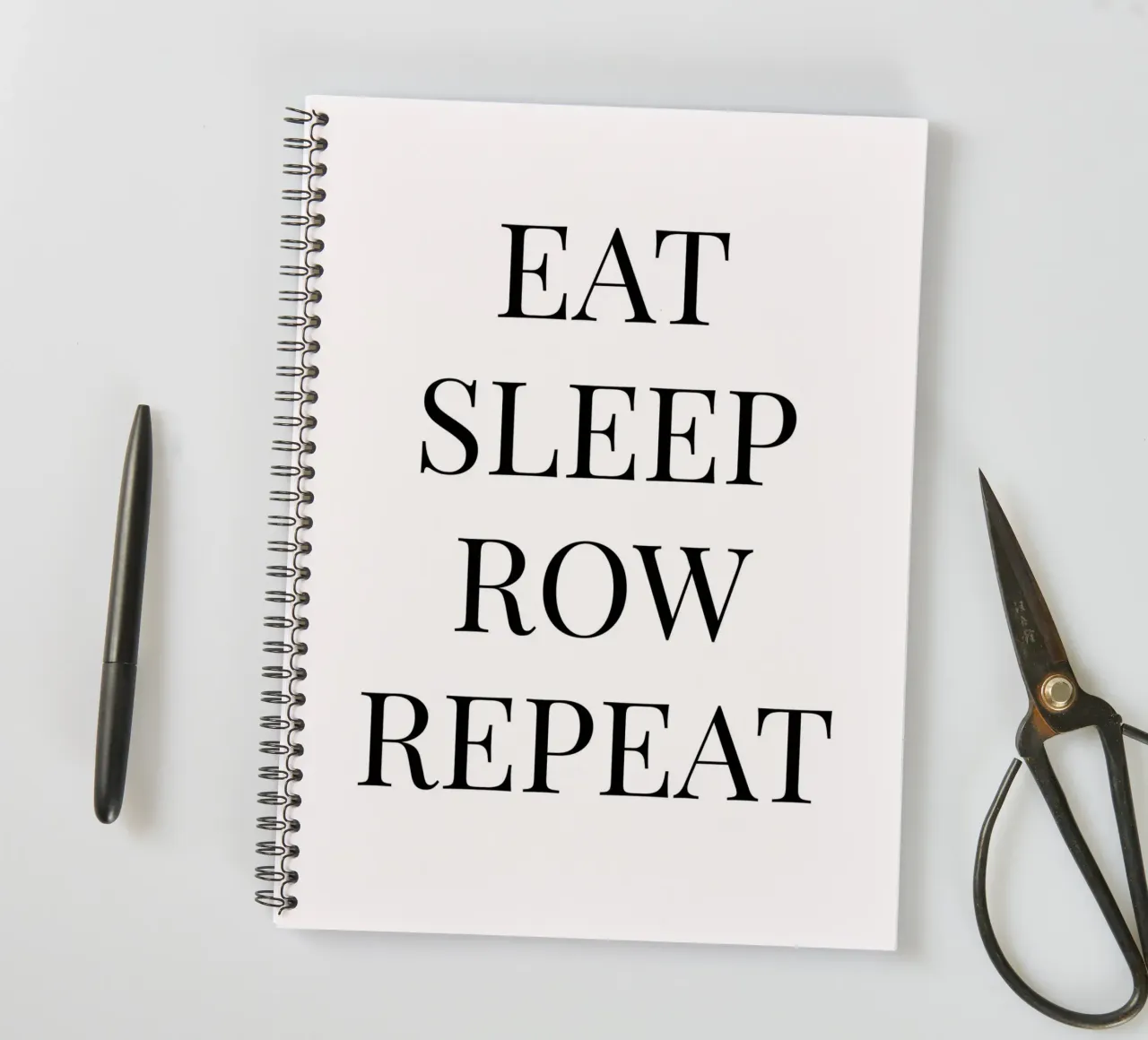 Eat Sleep Row Repeat Typographical Rowing Crew Word Art spiral notebook by Summer Soul Co. - Quotes