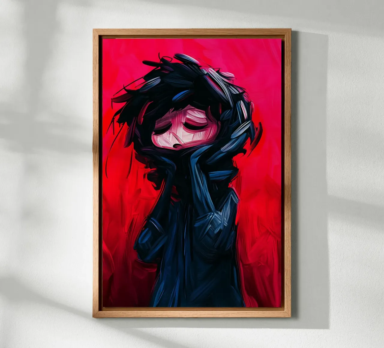 The burden of thoughts in a storm of colour canvas with Floater frame by melipo-art