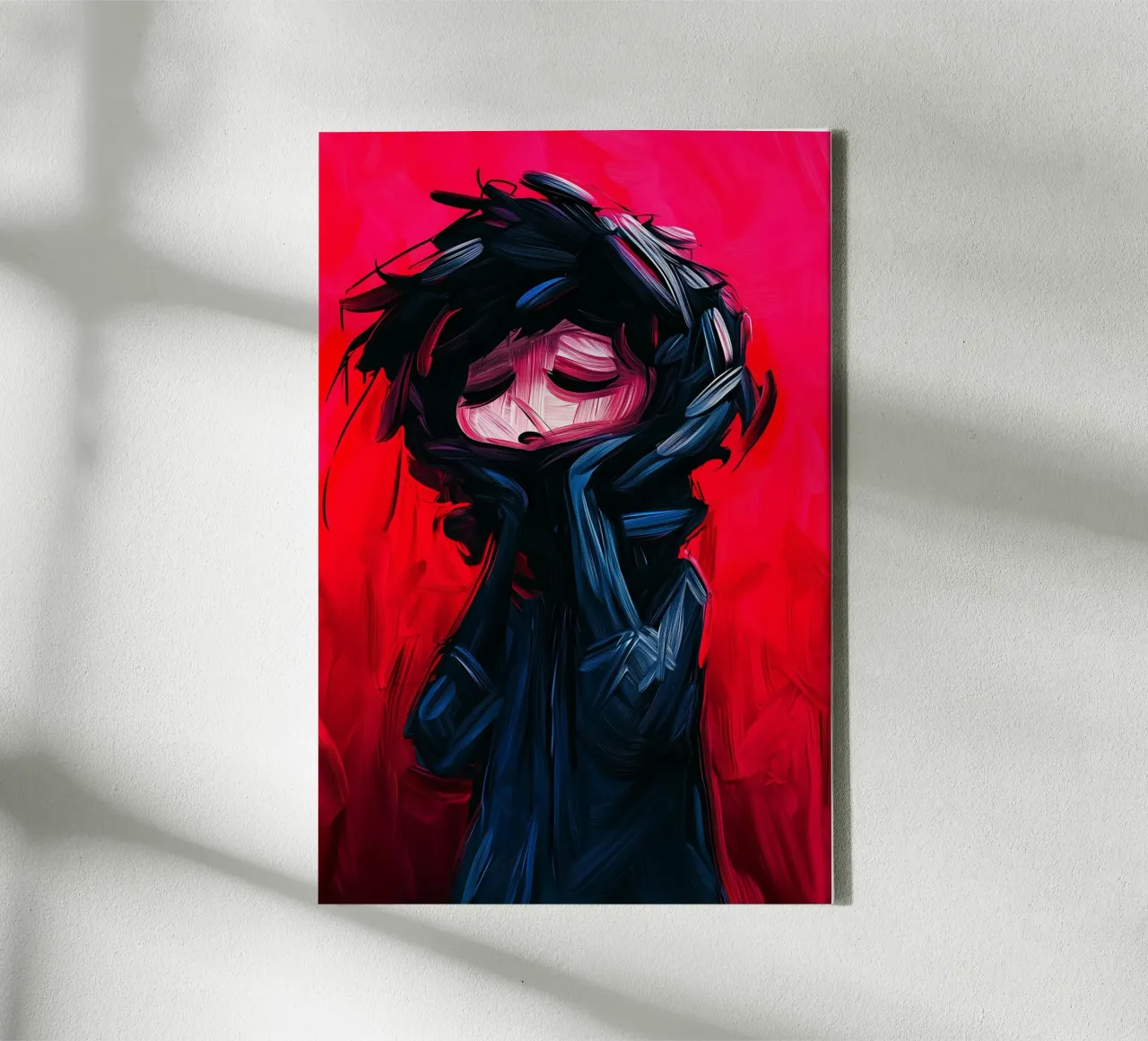 The burden of thoughts in a storm of colour canvas with Floater frame by melipo-art
