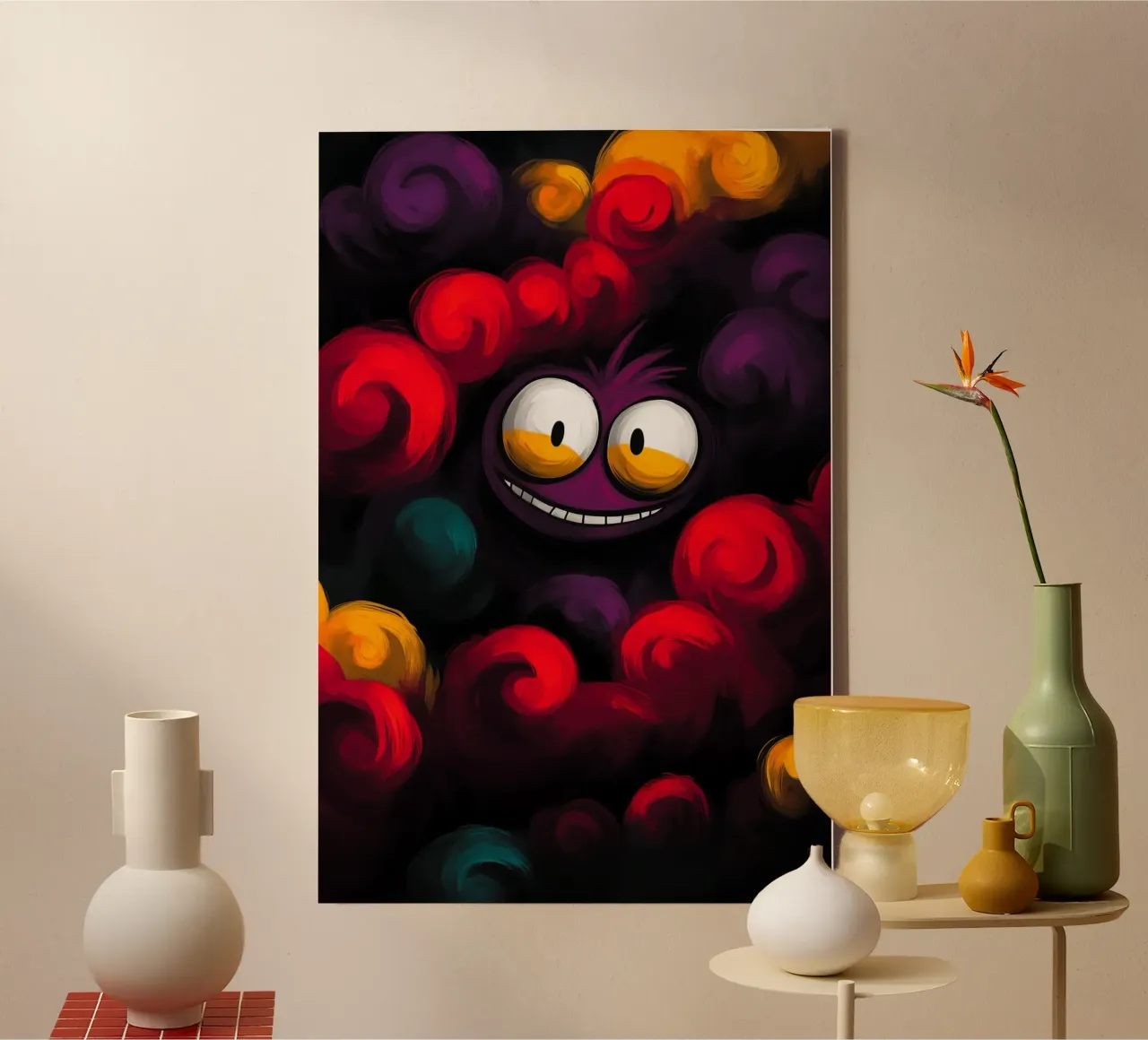 Playful darkness - The mischievous creature in the chaos canvas with Floater frame by melipo-art