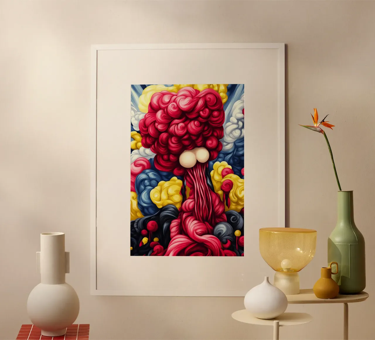 Explosie van kleuren in wervelende beweging poster met houten frame van melipo-art