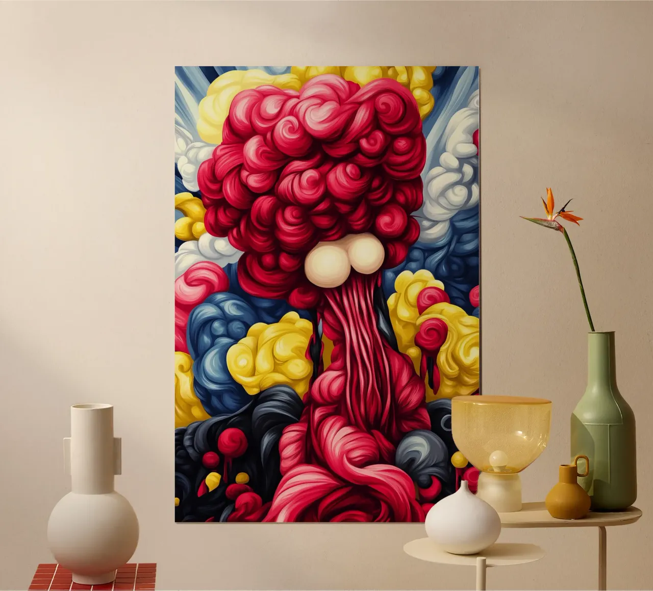 Explosie van kleuren in wervelende beweging poster met houten frame van melipo-art