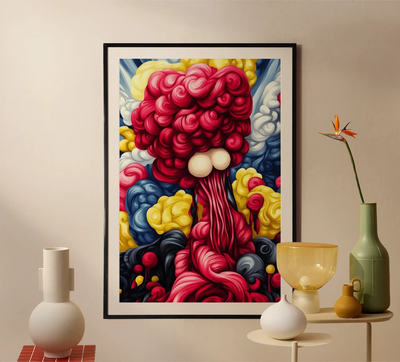 Explosie van kleuren in wervelende beweging poster met houten frame van melipo-art