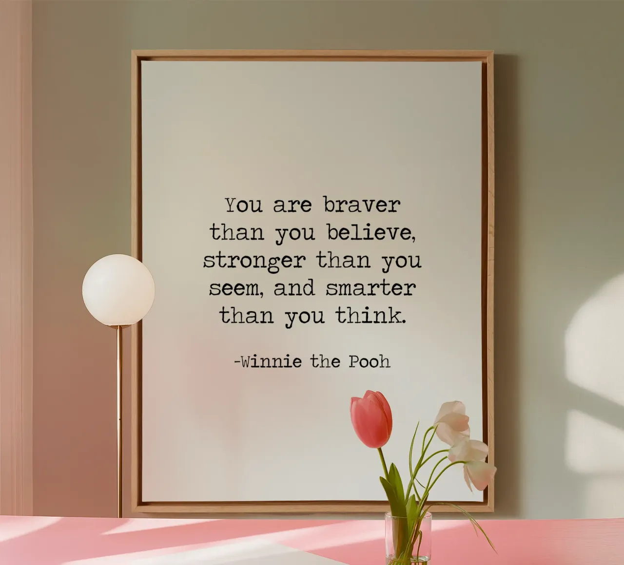 "Sei più coraggioso di quanto credi" - Citazione di Winnie The Pooh tela con Cornice a cassetta da Summer Soul Co. - Quotes