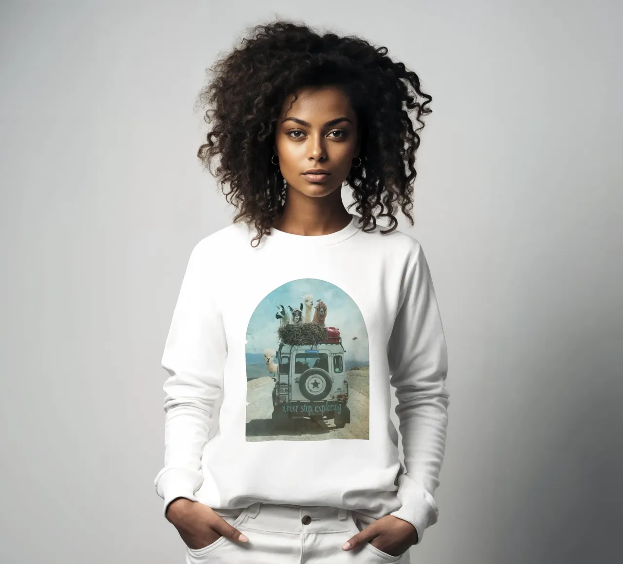 Never Stop Exploring II  - Funny Alpacas on Tour Sweatshirt von Monika Strigel