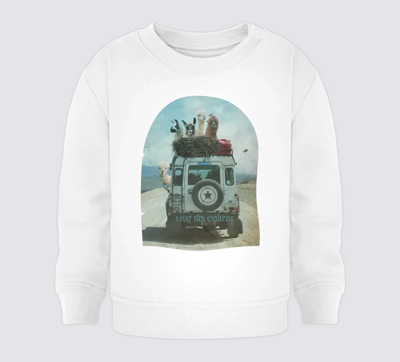 Never Stop Exploring II  - Funny Alpacas on Tour sudadera de bebé de Monika Strigel