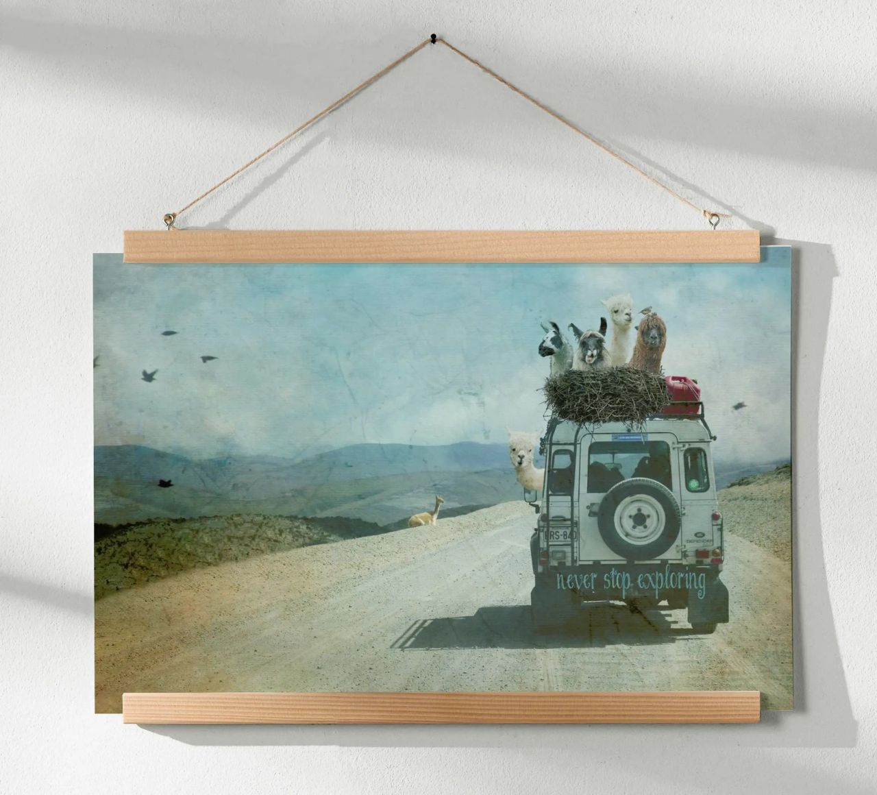 Never Stop Exploring II  - Funny Alpacas on Tour poster de Monika Strigel