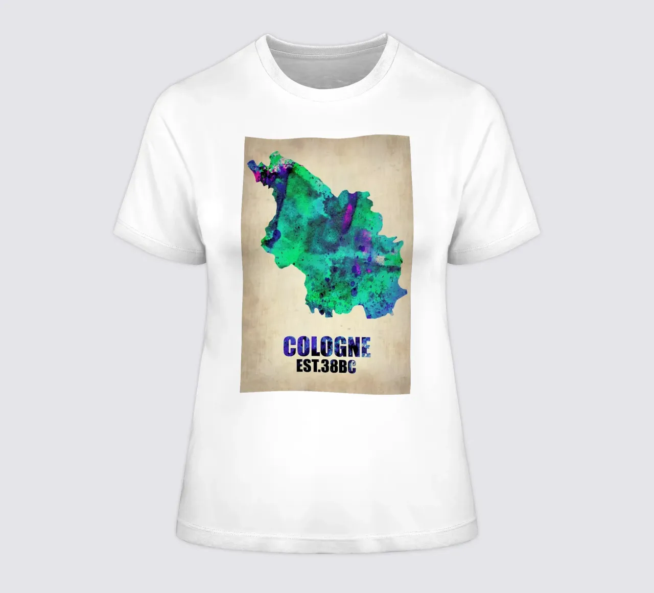 Cologne Watercolor Map women's fitted t-shirt by Naxart