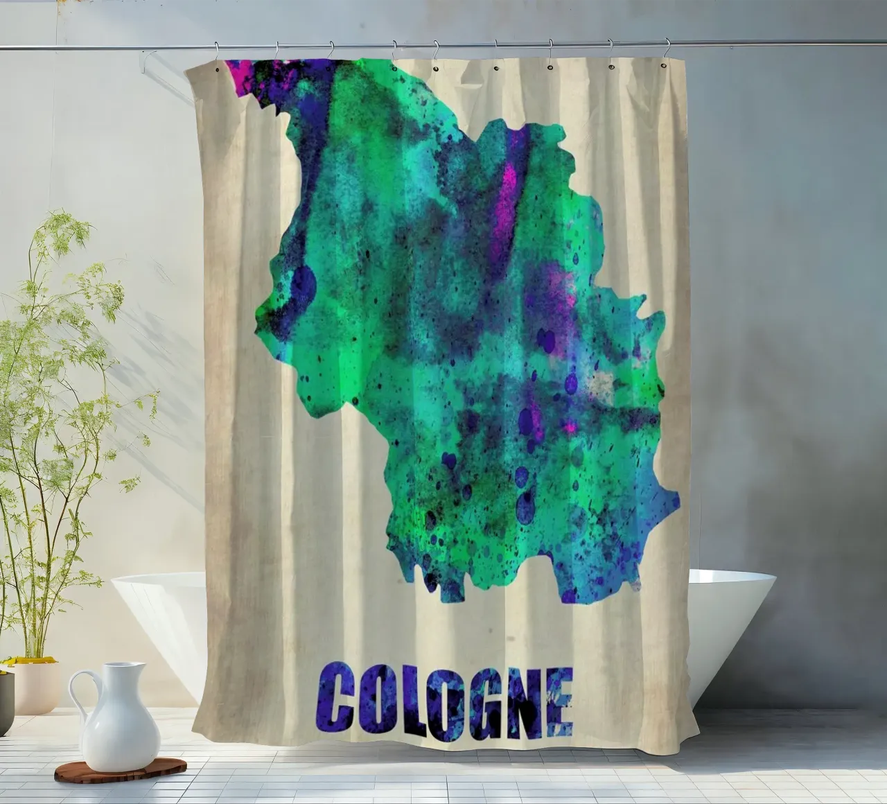 Cologne Watercolor Map tenda da doccia da Naxart