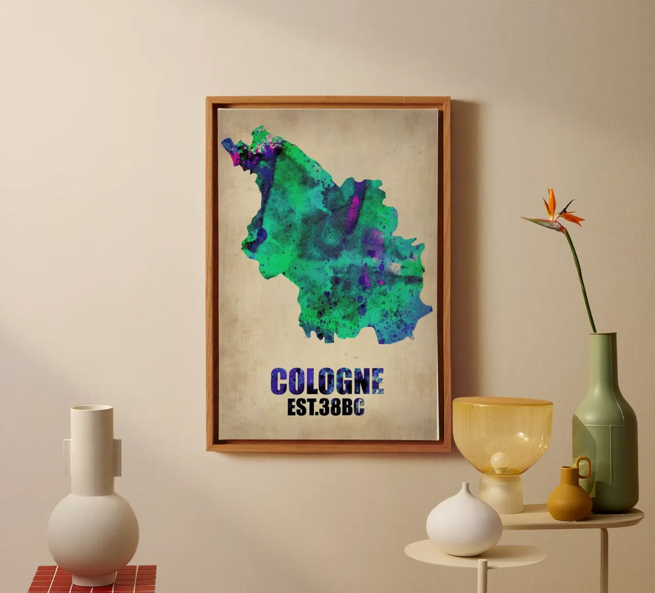 Cologne Watercolor Map tela con Cornice a cassetta da Naxart