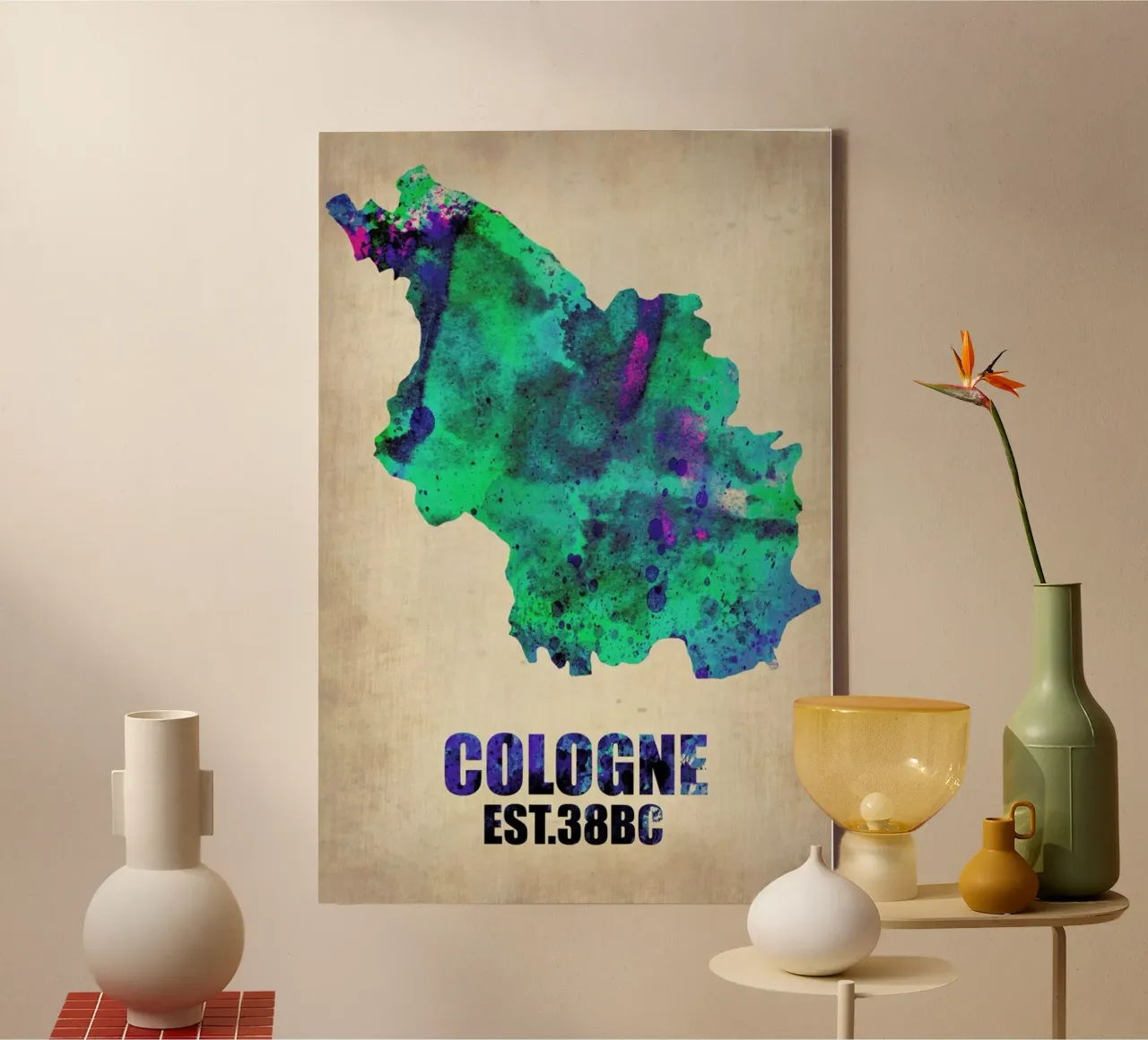 Cologne Watercolor Map tela con Cornice a cassetta da Naxart