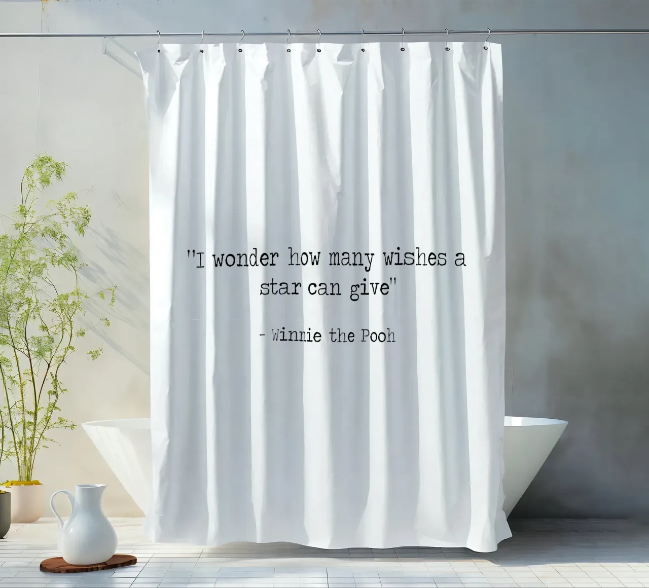 "I wonder how many wishes a star can give" - Winnie the Pooh shower curtain by Summer Soul Co. - Quotes