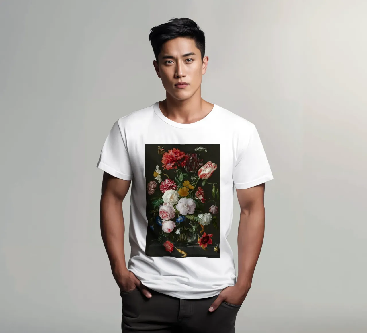Jan Davidsz. de Heem Natura morta con fiori in un vaso di vetro t-shirt da Timeless Artworks