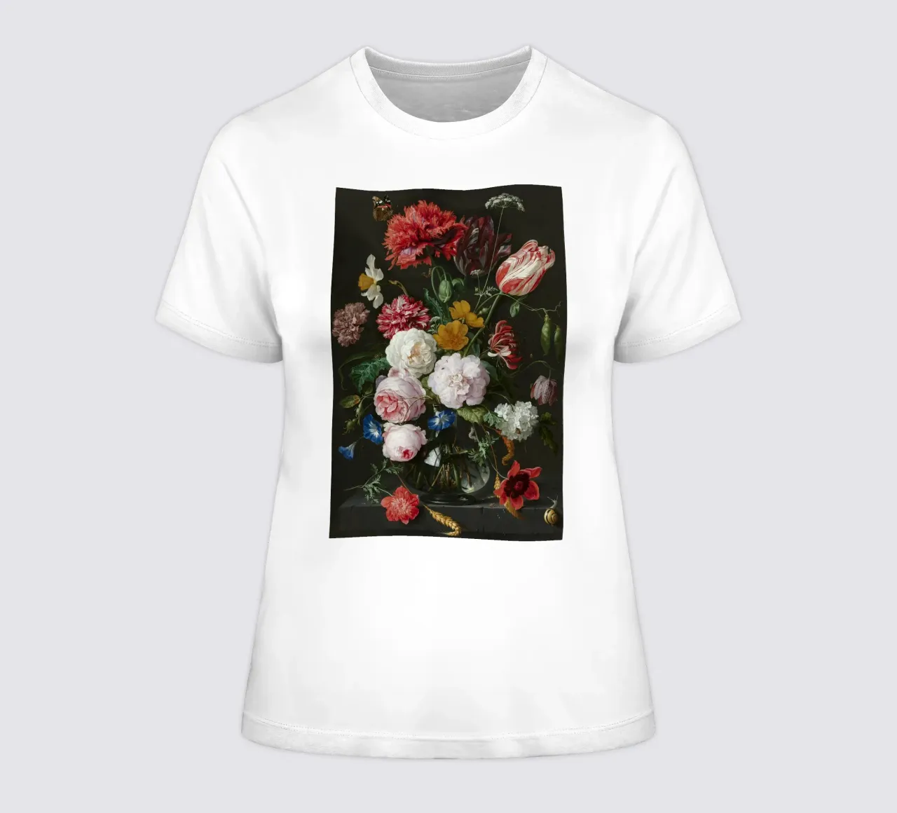 Jan Davidsz. de Heem Still life with flowers in a glass vase women's fitted t-shirt by Timeless Artworks