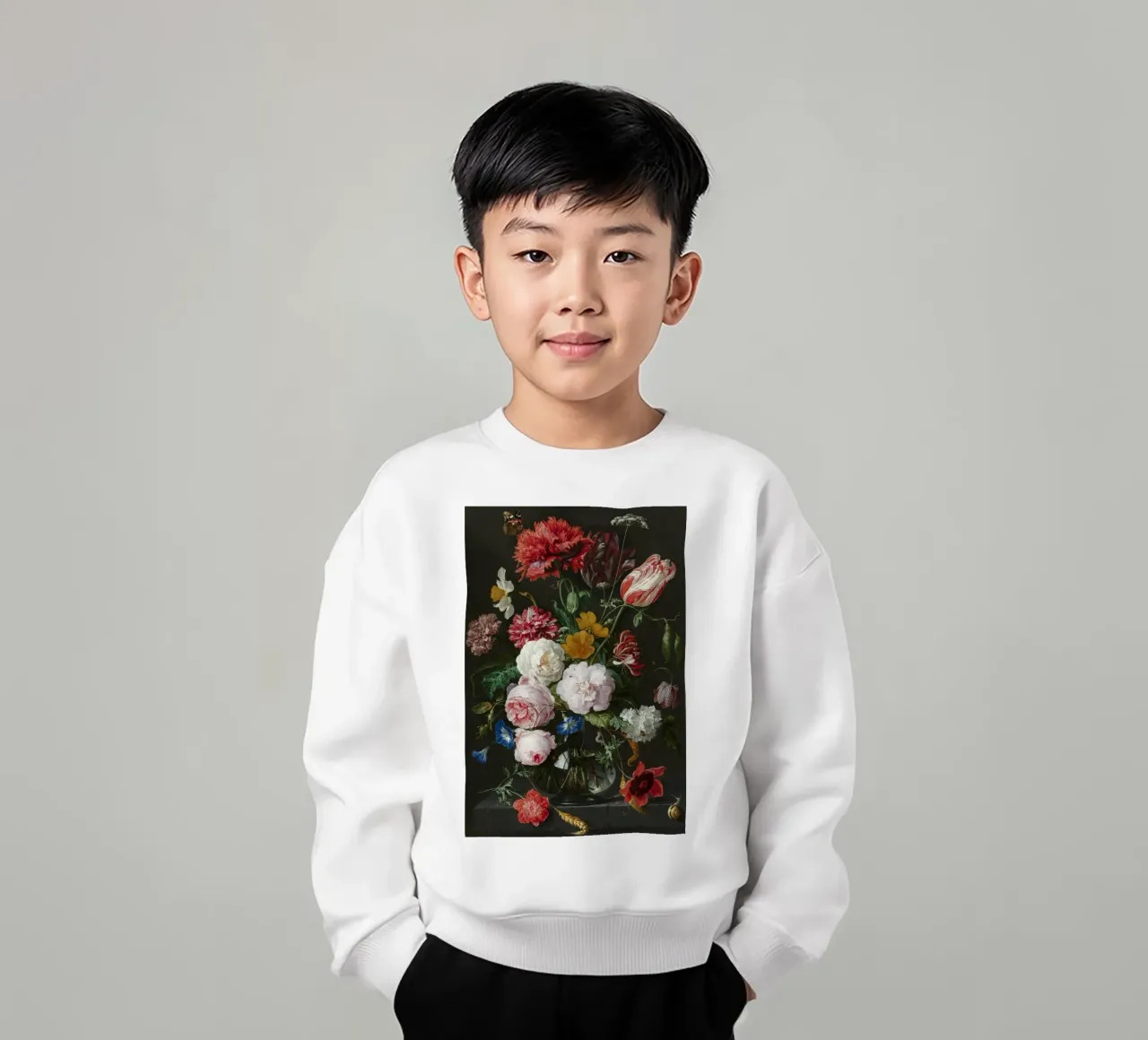 Jan Davidsz. de Heem Natura morta con fiori in un vaso di vetro felpa bambino da Timeless Artworks