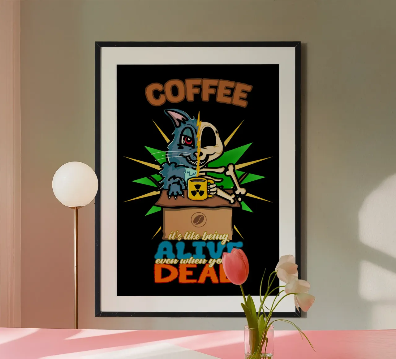 Divertente Gatto di Schrodinger Caffè Scienza Cartone animato poster da sillyindustries