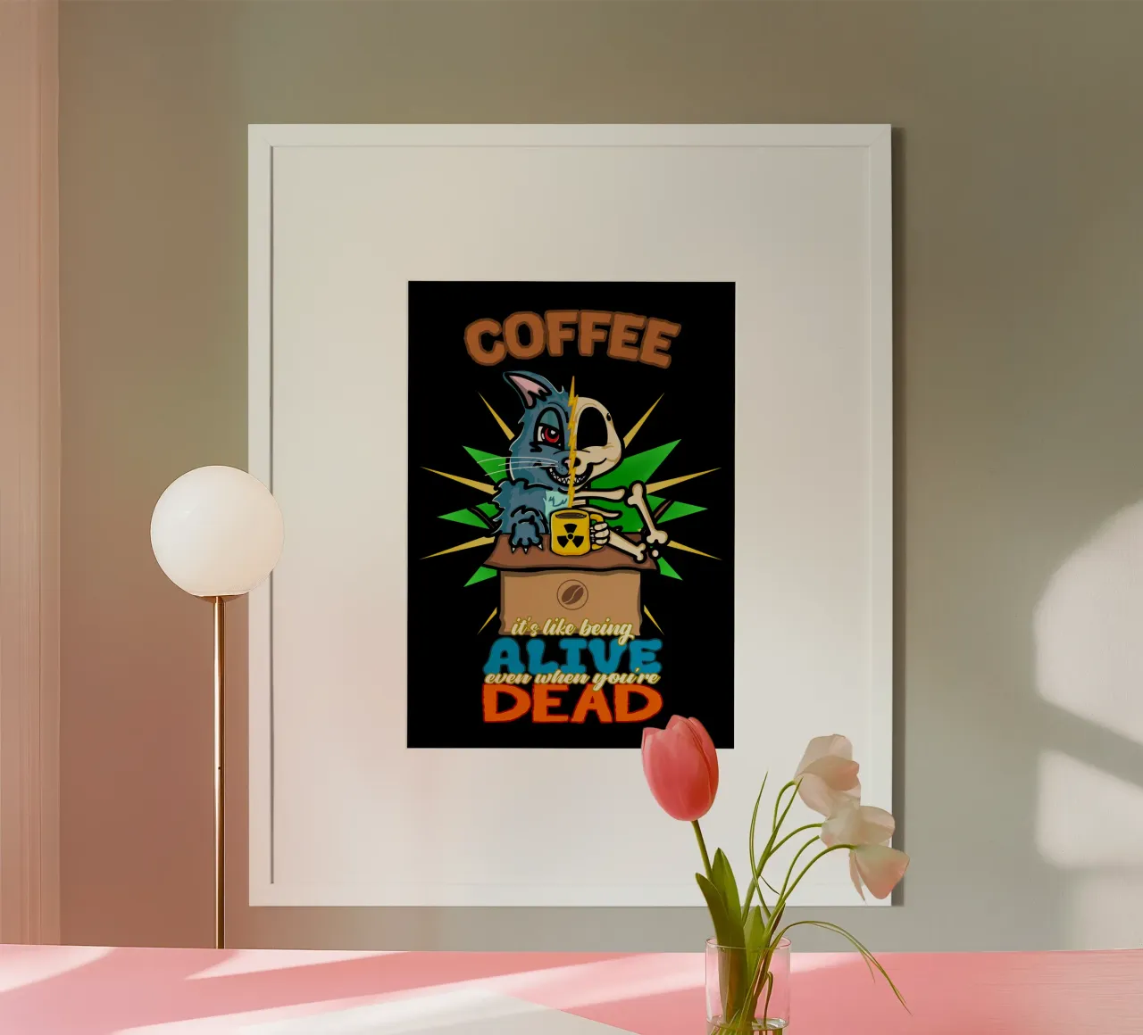 Divertente Gatto di Schrodinger Caffè Scienza Cartone animato poster da sillyindustries