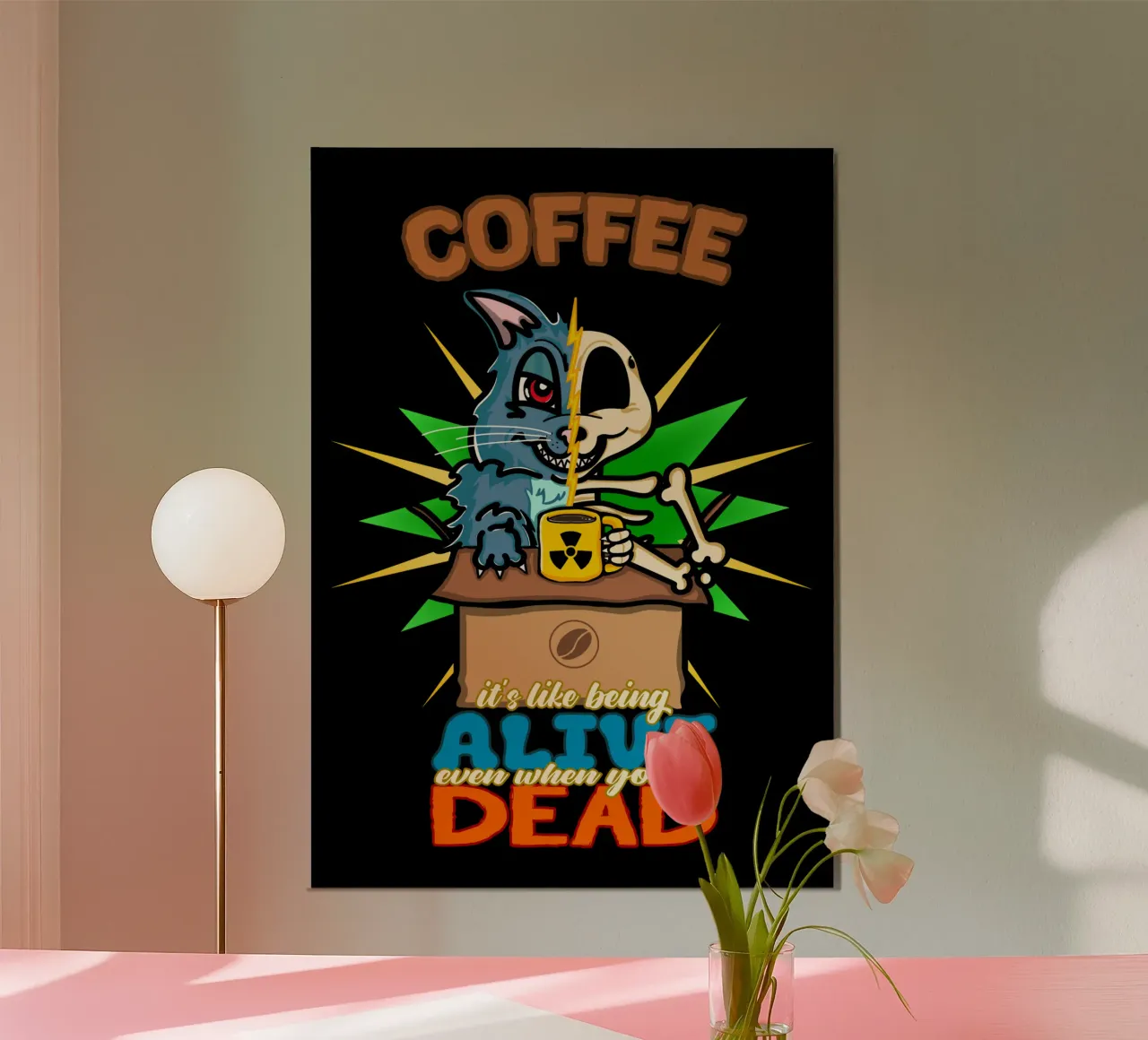 Divertente Gatto di Schrodinger Caffè Scienza Cartone animato poster da sillyindustries