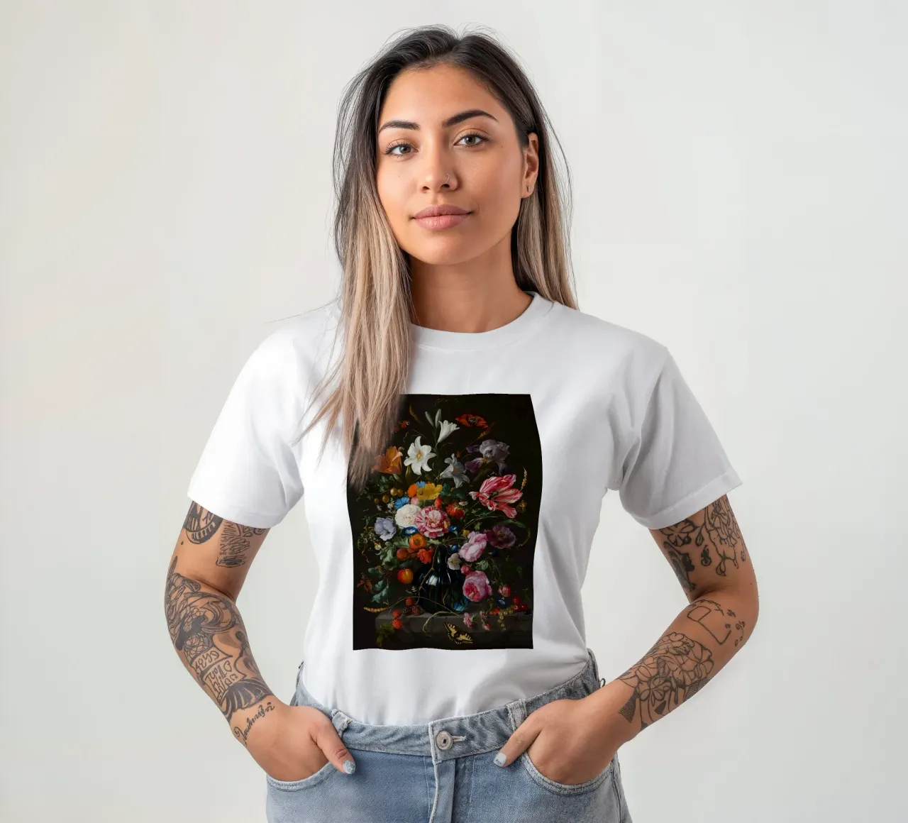 Jan Davidsz. de Heem Natura morta con fiori t-shirt da Timeless Artworks