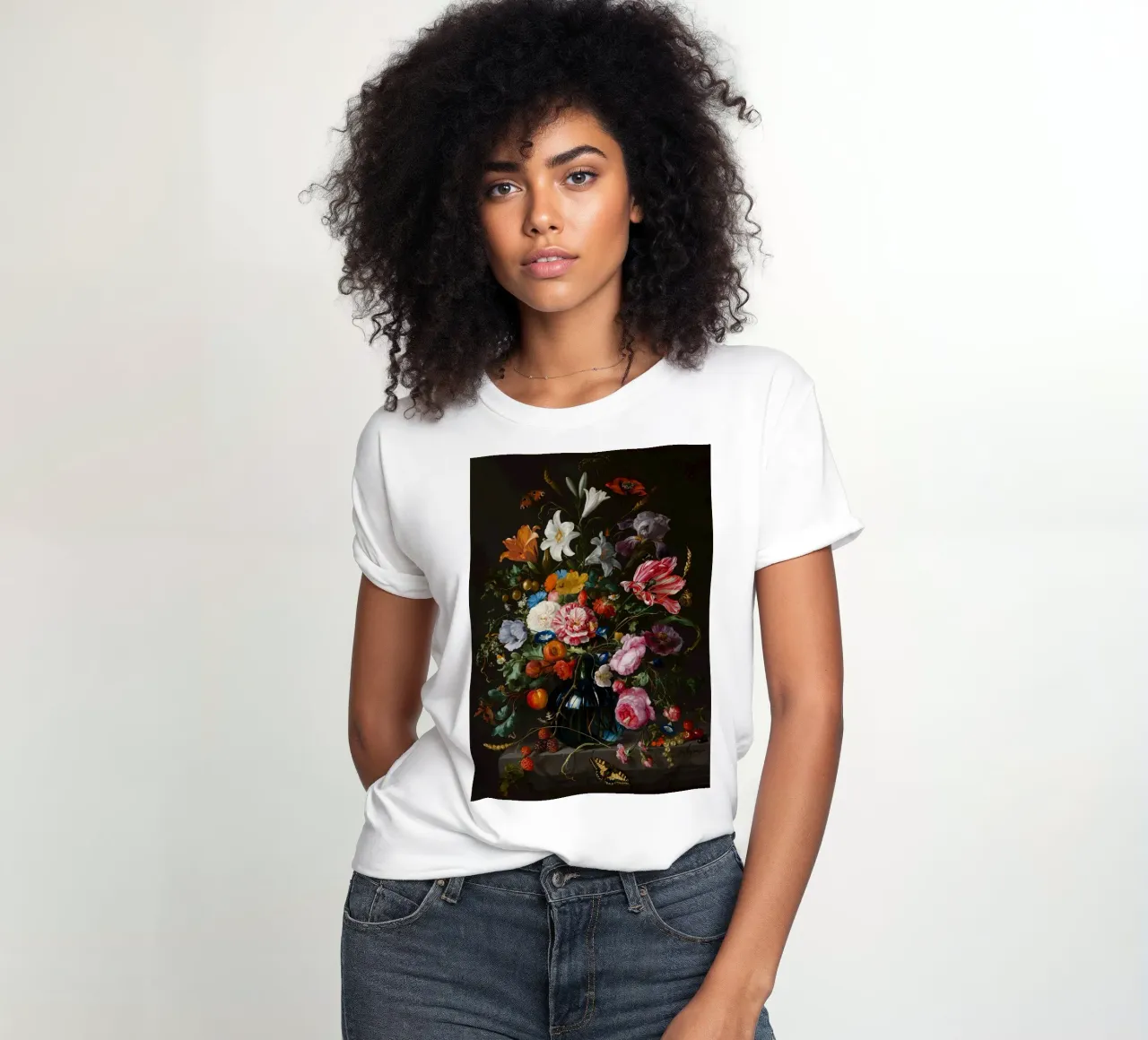 Jan Davidsz. de Heem Nature morte avec fleurs t-shirt ajusté pour femmes de Timeless Artworks